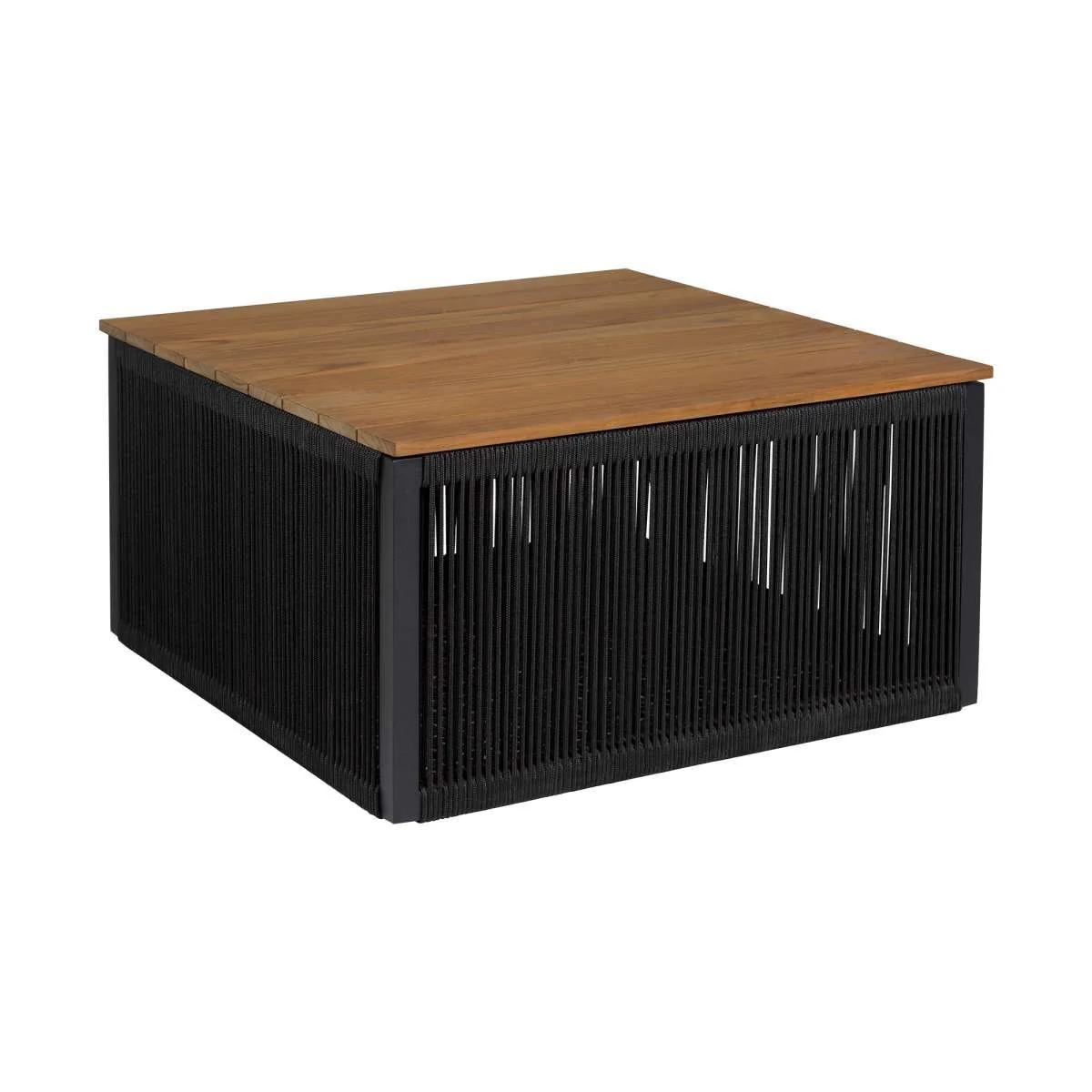 Artesia Outdoor Patio 4 Piece Conversation Set in Teak Wood and Black Rope with Dark Gray Olefin Cushions By Armen Living - Image 6
