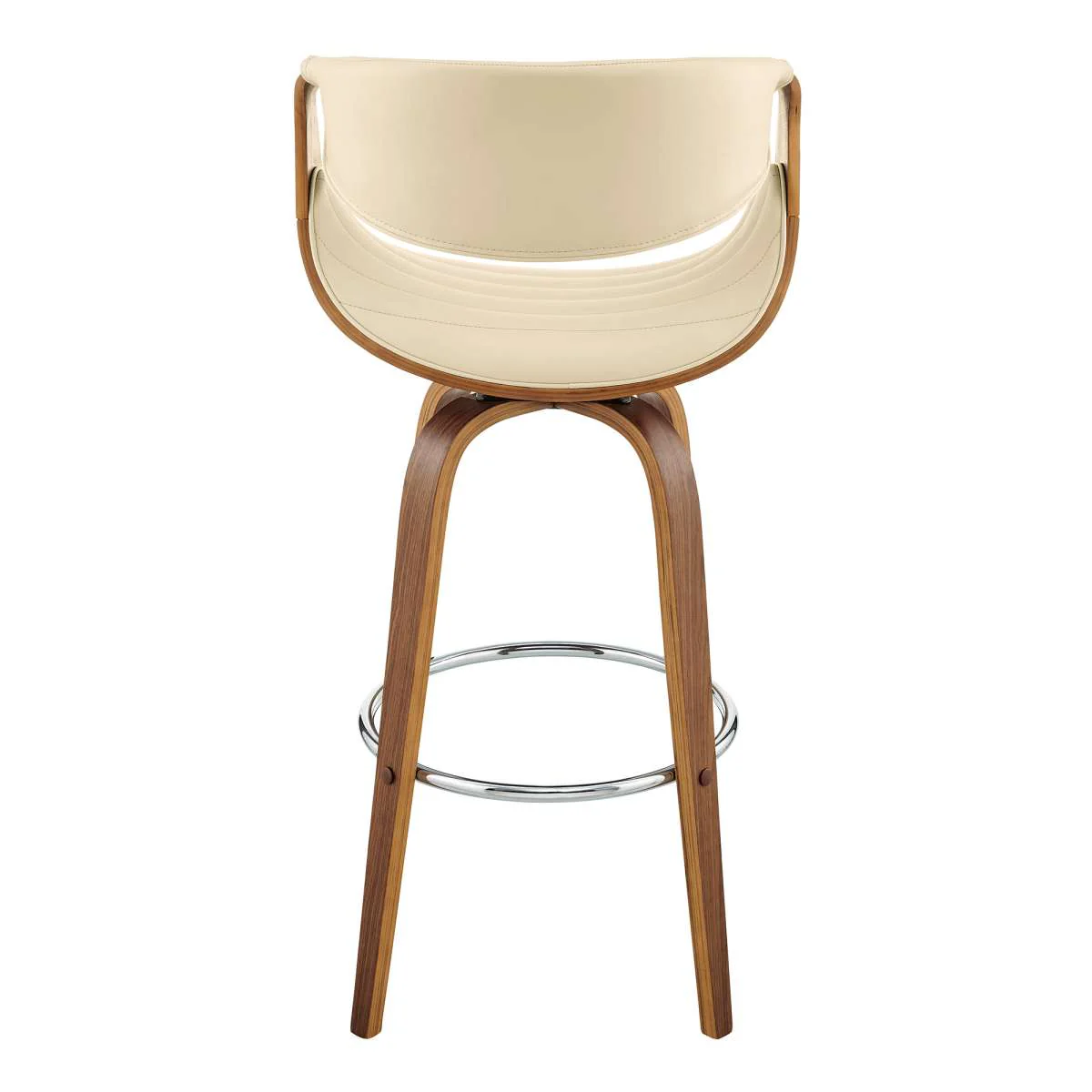 Arya 30" Swivel Bar Stool in Cream Faux Leather and Walnut Wood By Armen Living - Image 4