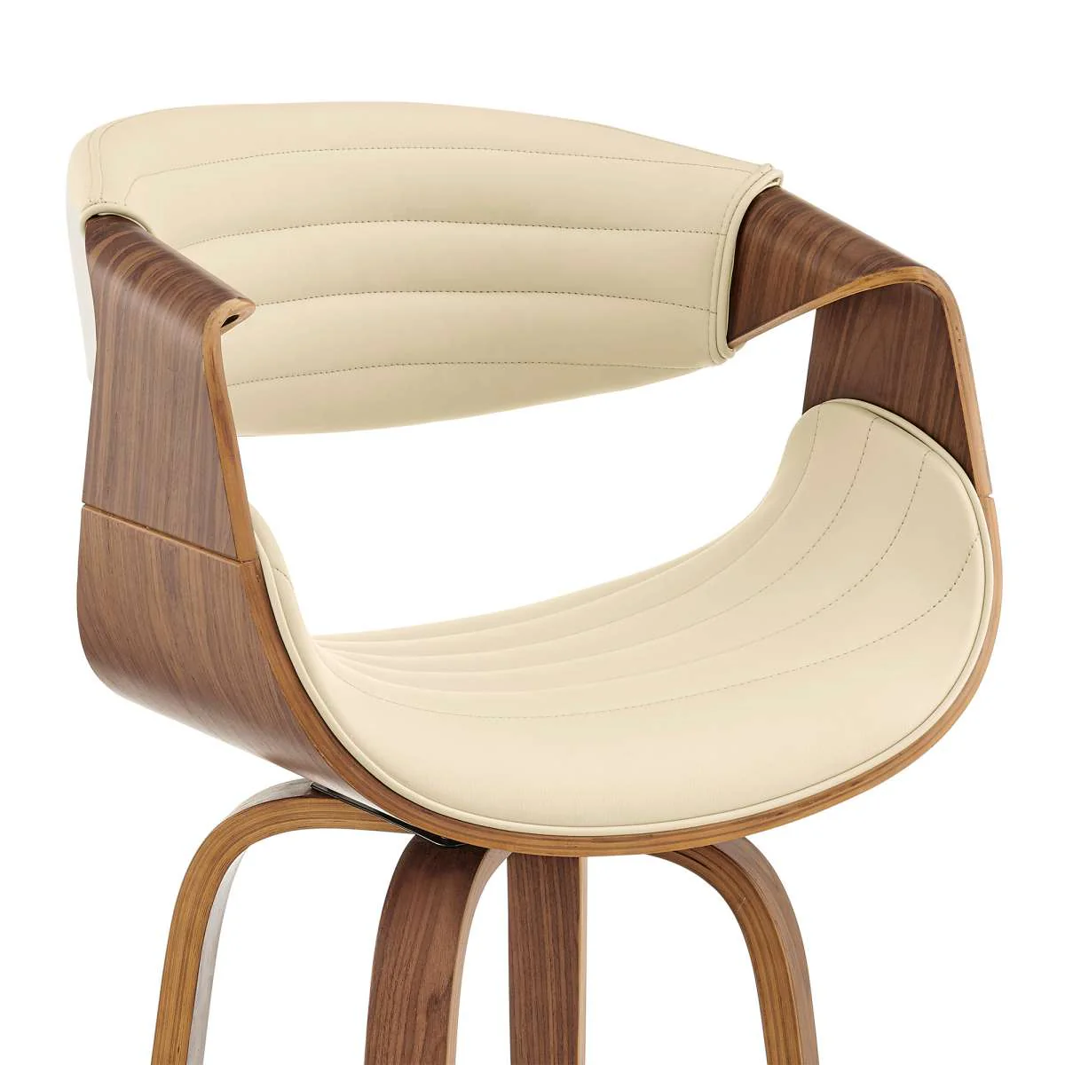 Arya 30" Swivel Bar Stool in Cream Faux Leather and Walnut Wood By Armen Living - Image 5