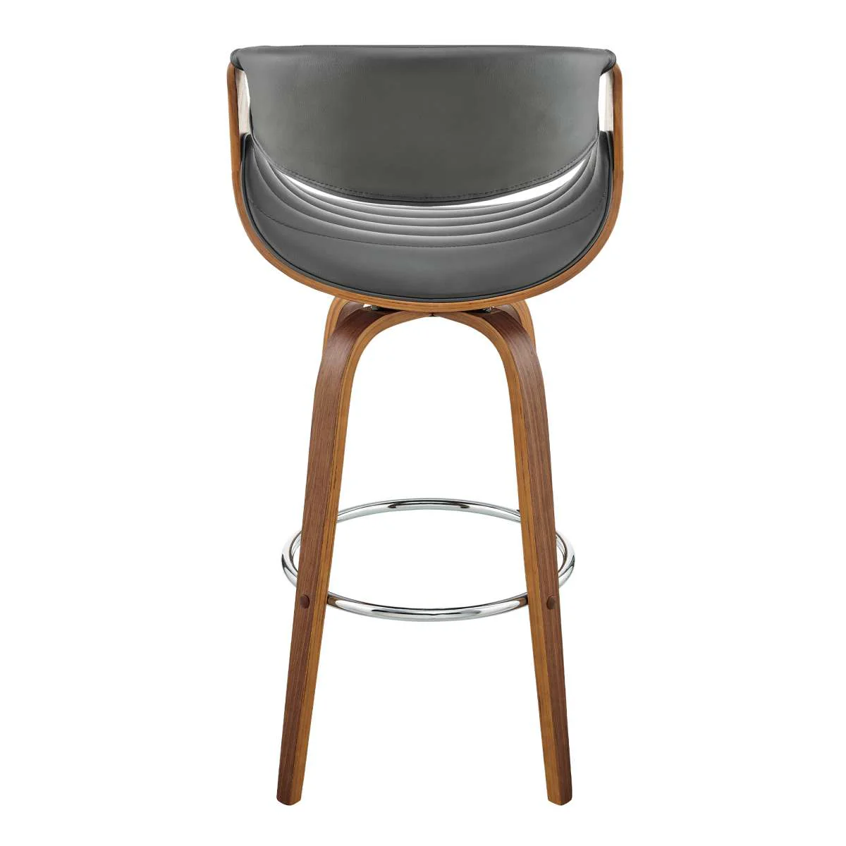 Arya 30" Swivel Bar Stool in Gray Faux Leather and Walnut Wood By Armen Living - Image 4