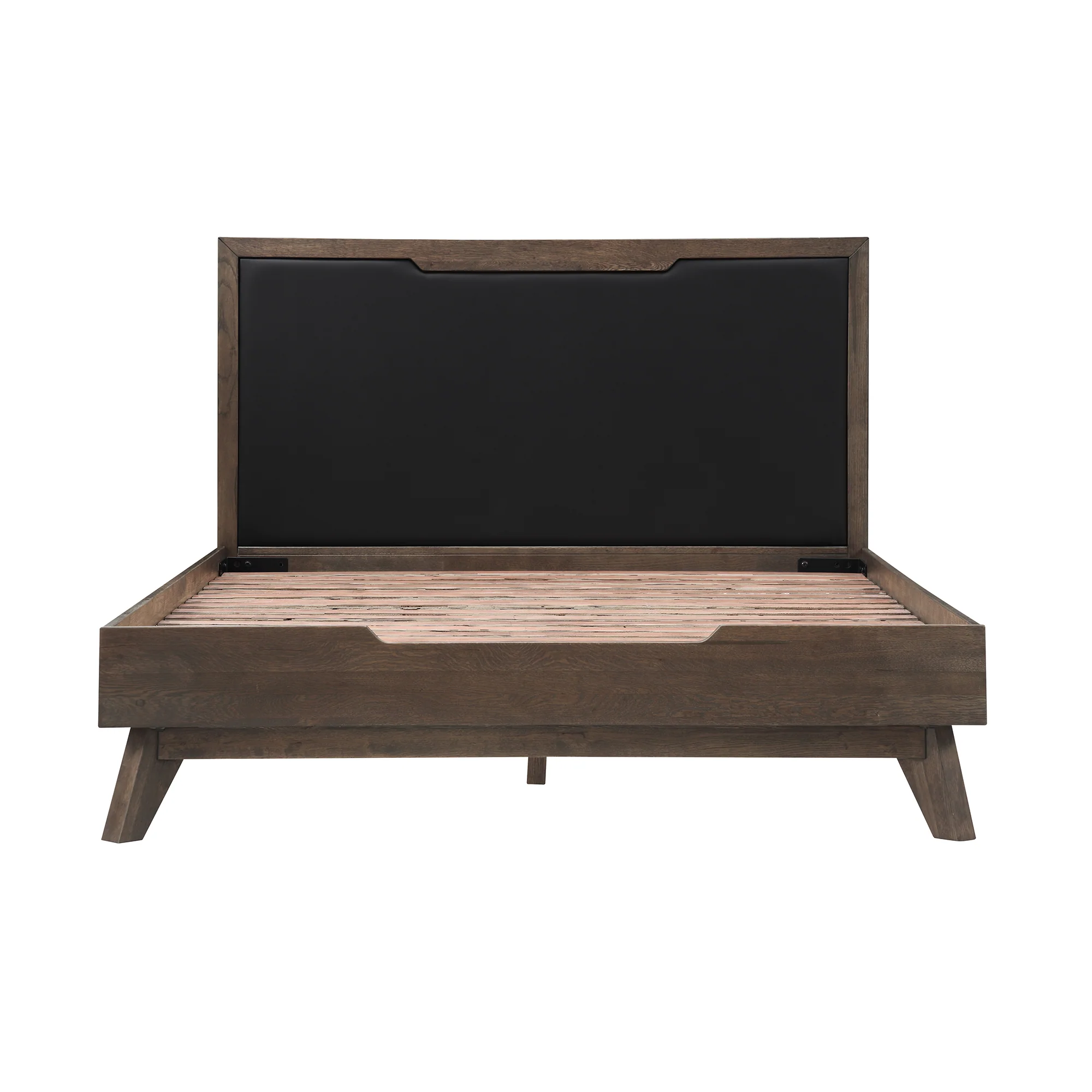 Astoria 4 Piece Queen Bedroom Set in Oak with Black Faux Leather  By Armen Living - Image 3