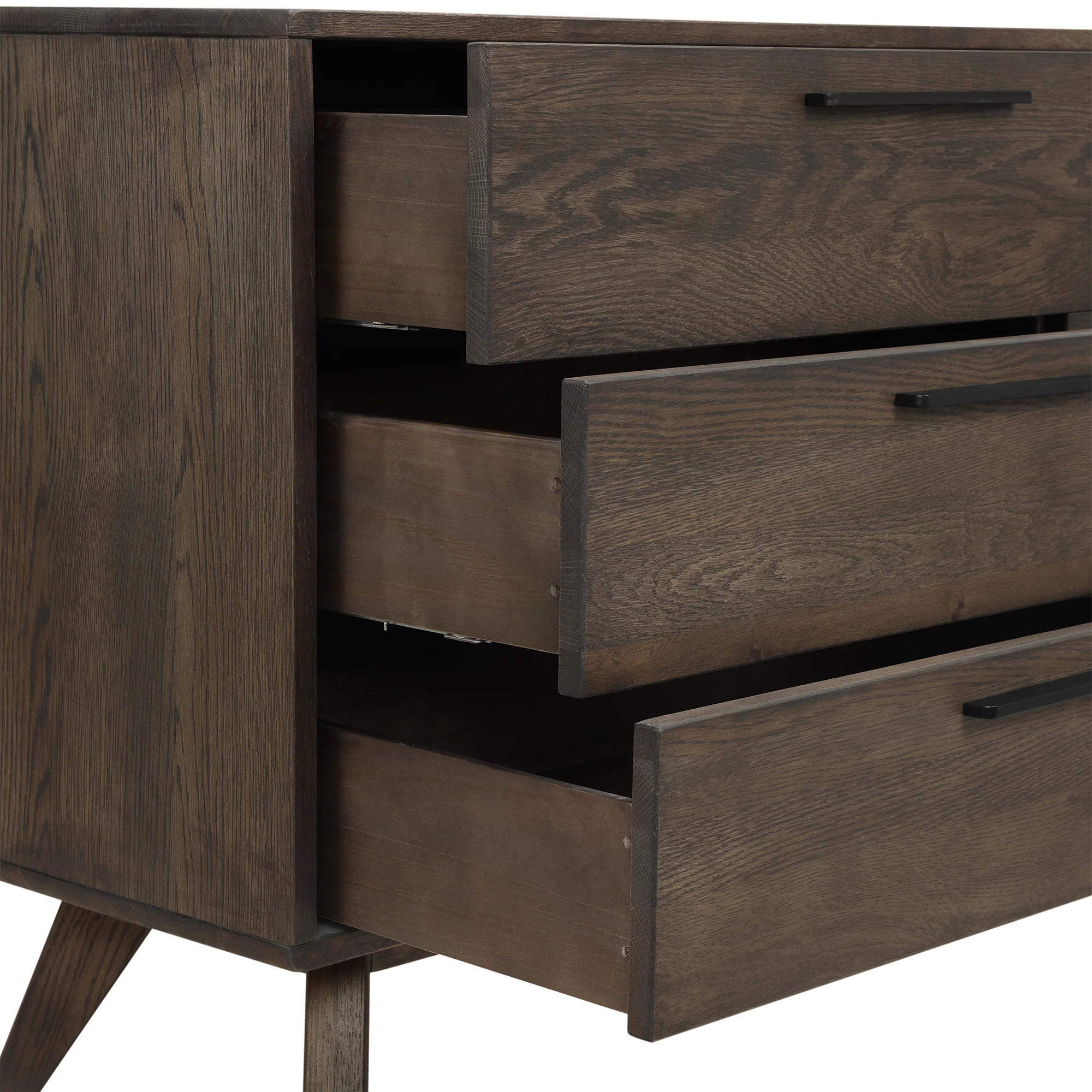 Astoria 4 Piece Queen Bedroom Set in Oak with Black Faux Leather  By Armen Living - Image 7