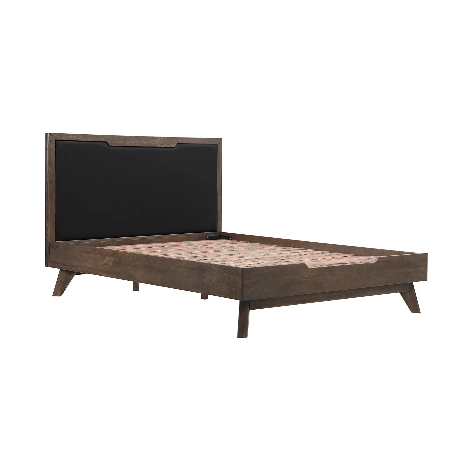 Astoria Queen Platform Bed Frame in Oak with Black Faux Leather By Armen Living - Image 3