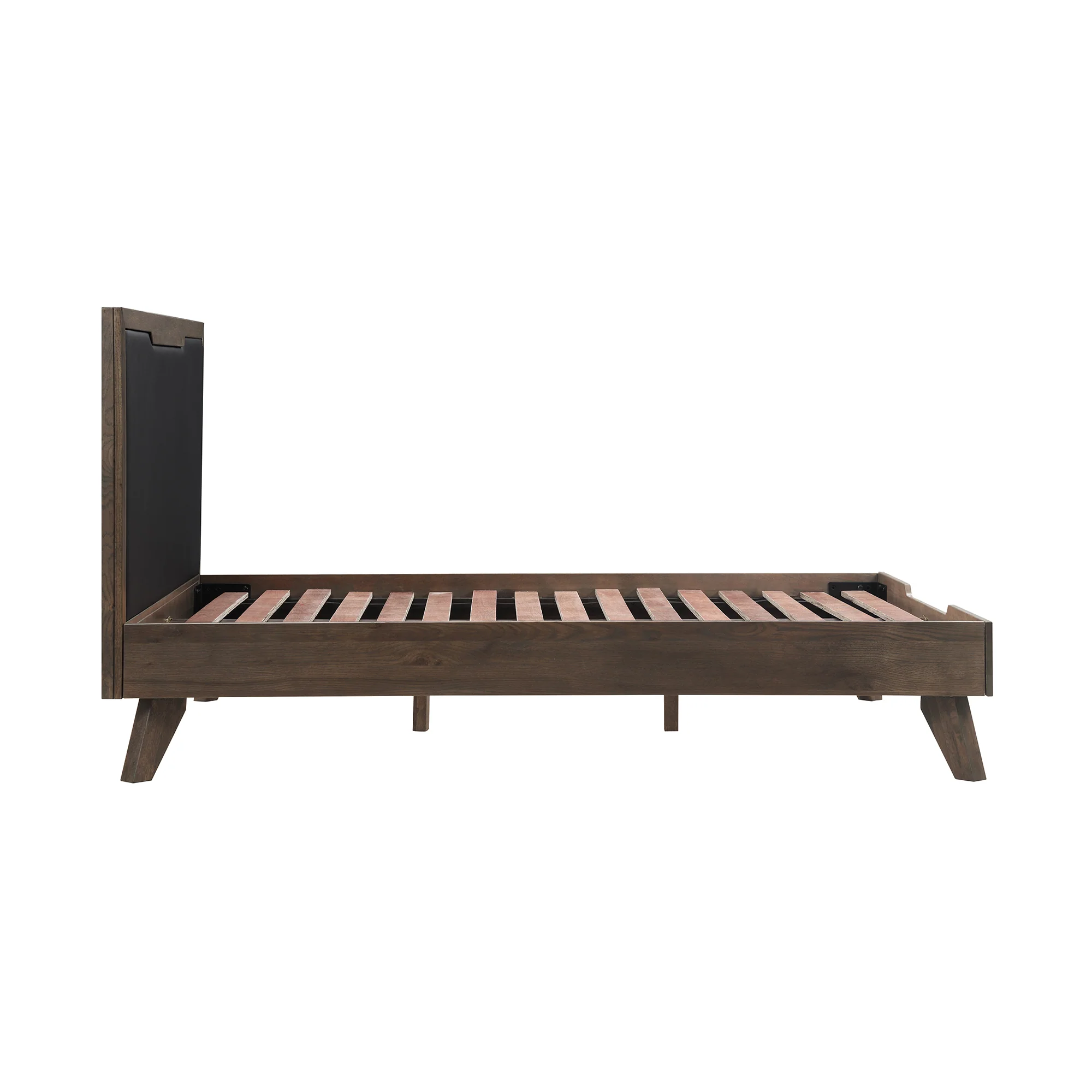 Astoria Queen Platform Bed Frame in Oak with Black Faux Leather By Armen Living - Image 4