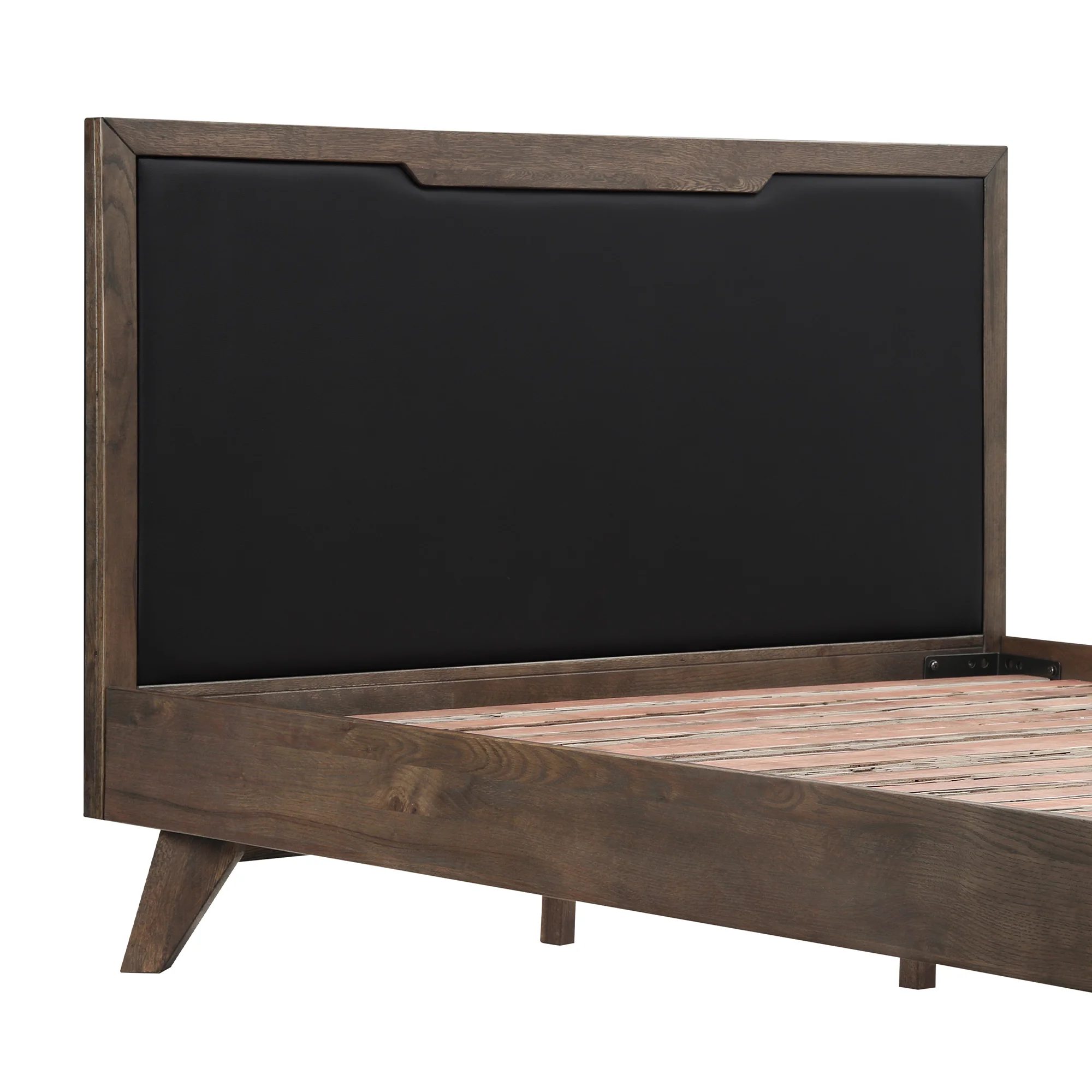 Astoria Queen Platform Bed Frame in Oak with Black Faux Leather By Armen Living - Image 5