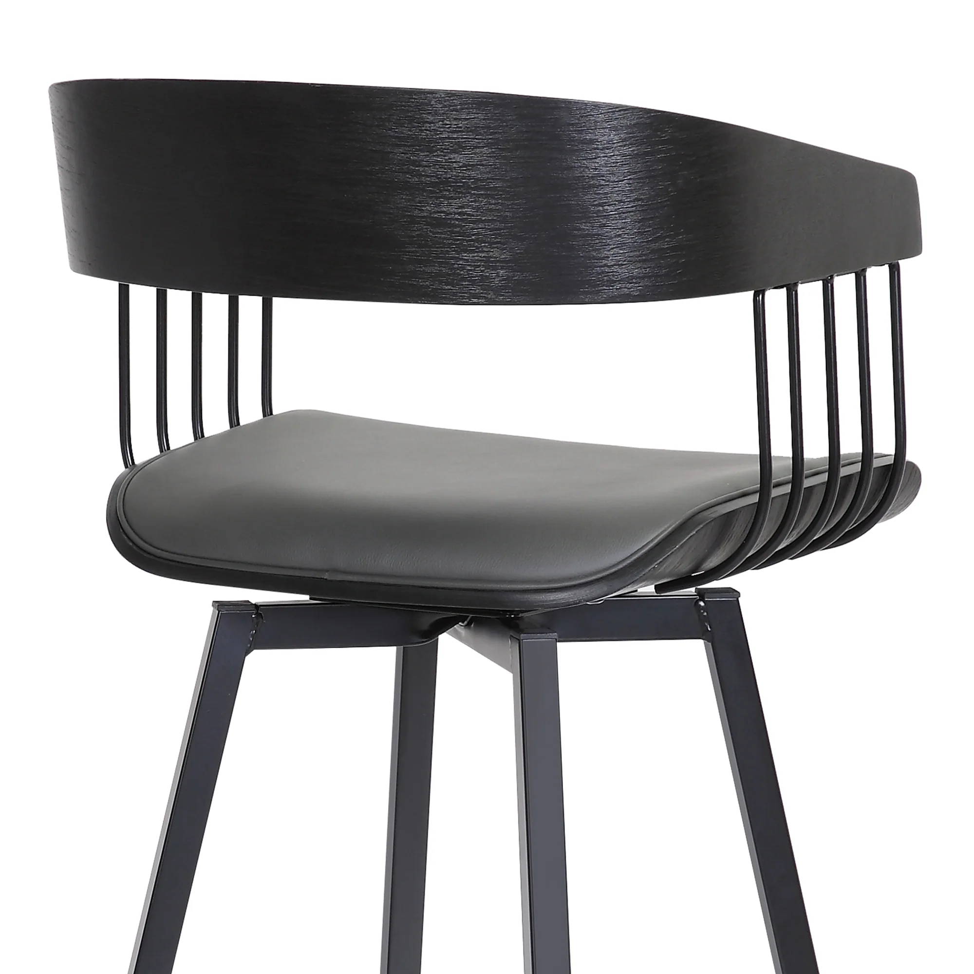 Athena 27" Swivel Black Wood Counter Stool in Grey Faux Leather with Black Metal By Armen Living - Image 10