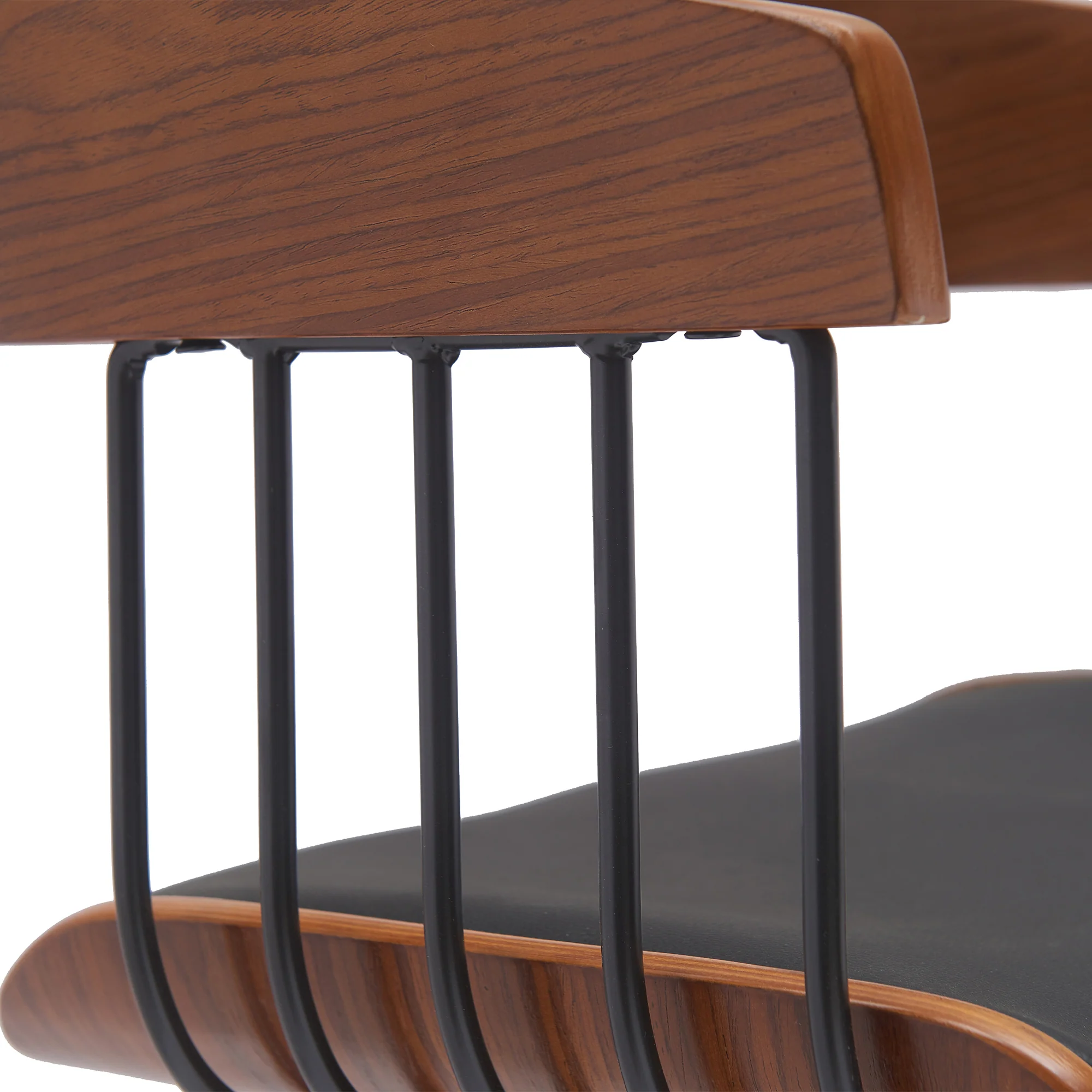 Athena 27" Swivel Walnut Wood Counter Stool in Black Faux Leather with Black Metal By Armen Living - Image 6