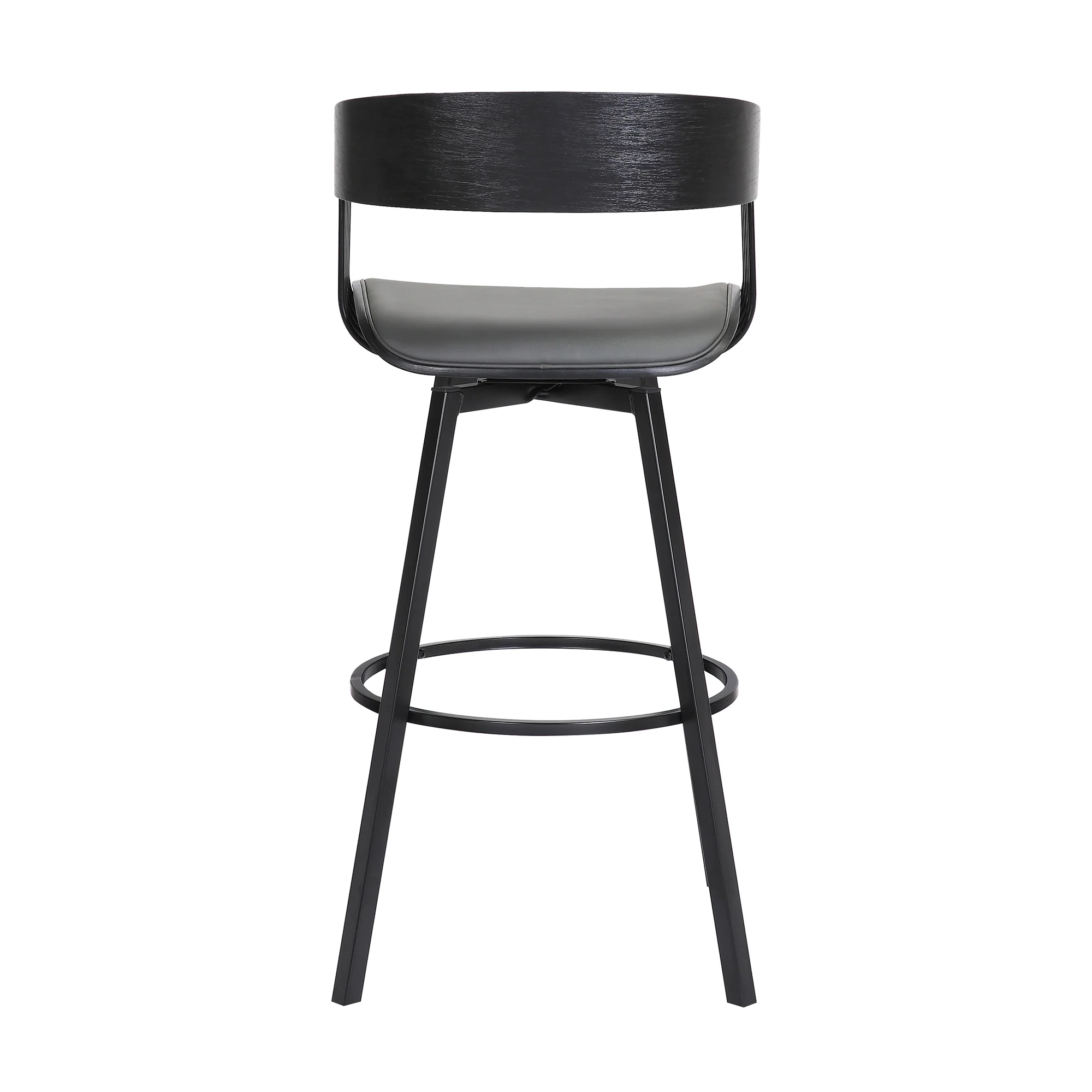 Athena 31" Swivel Black Wood Bar Stool in Grey Faux Leather with Black Metal By Armen Living - Image 6