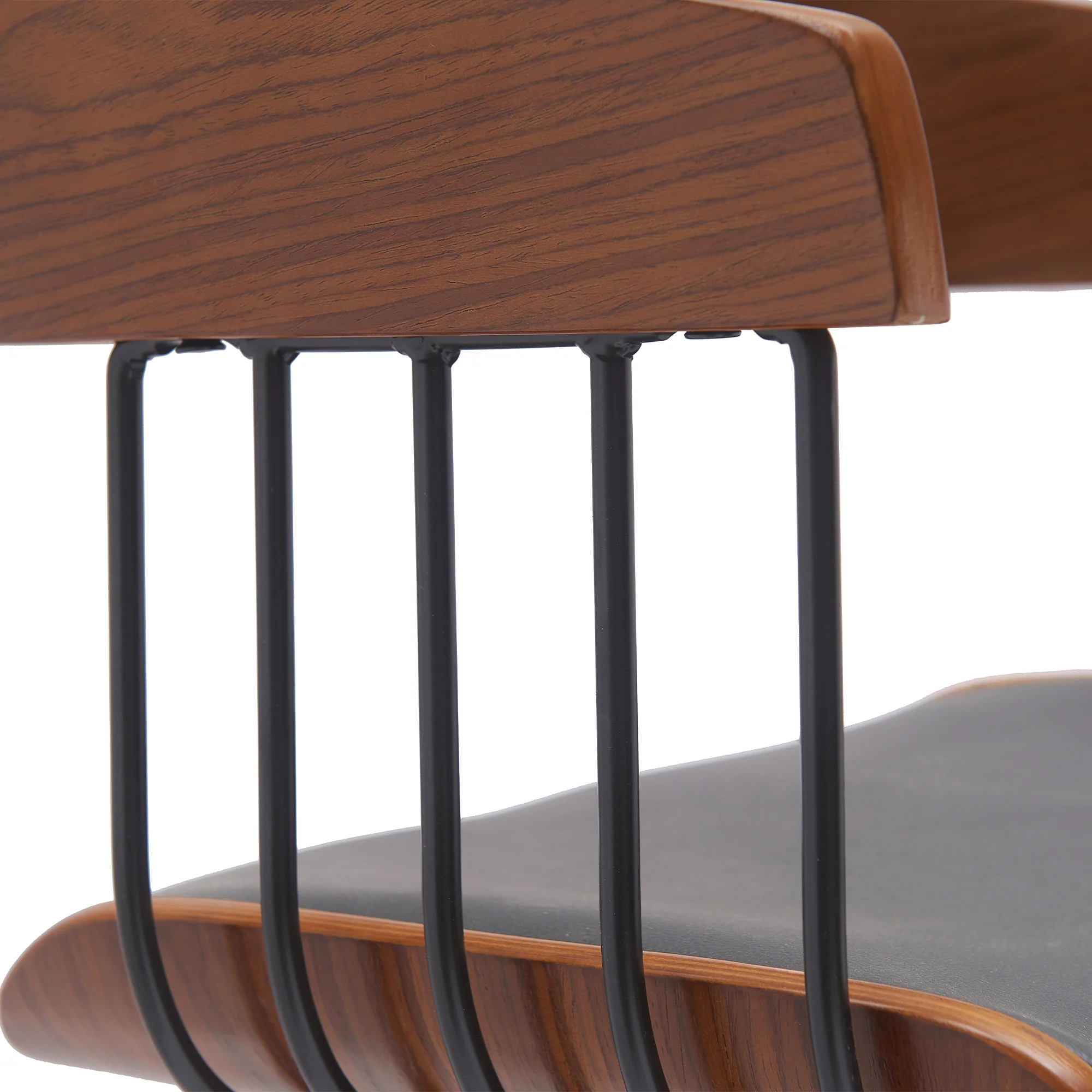 Athena 31" Swivel Walnut Wood Bar Stool in Black Faux Leather with Black Metal By Armen Living - Image 24
