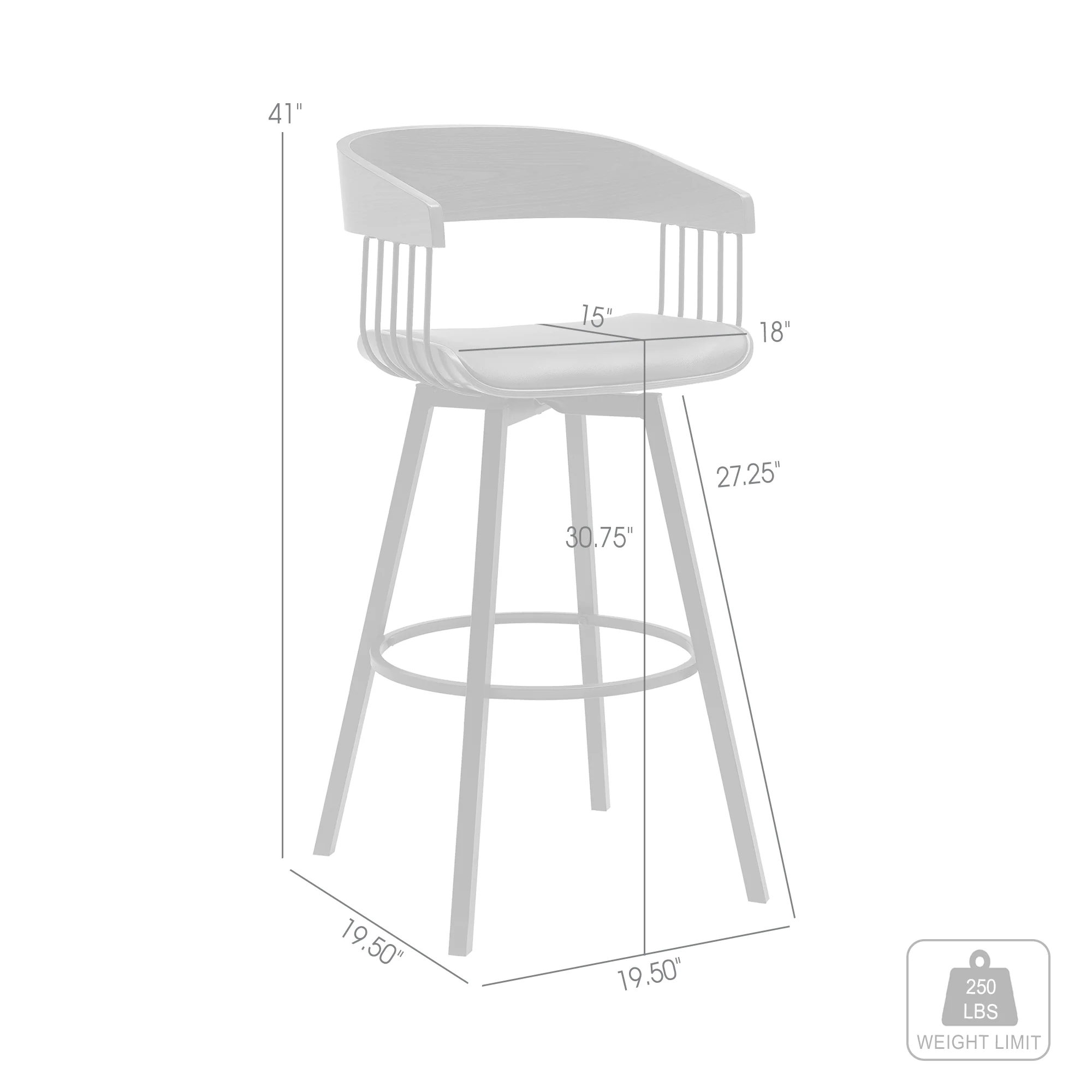 Athena 31" Swivel Walnut Wood Bar Stool in Black Faux Leather with Black Metal By Armen Living - Image 7