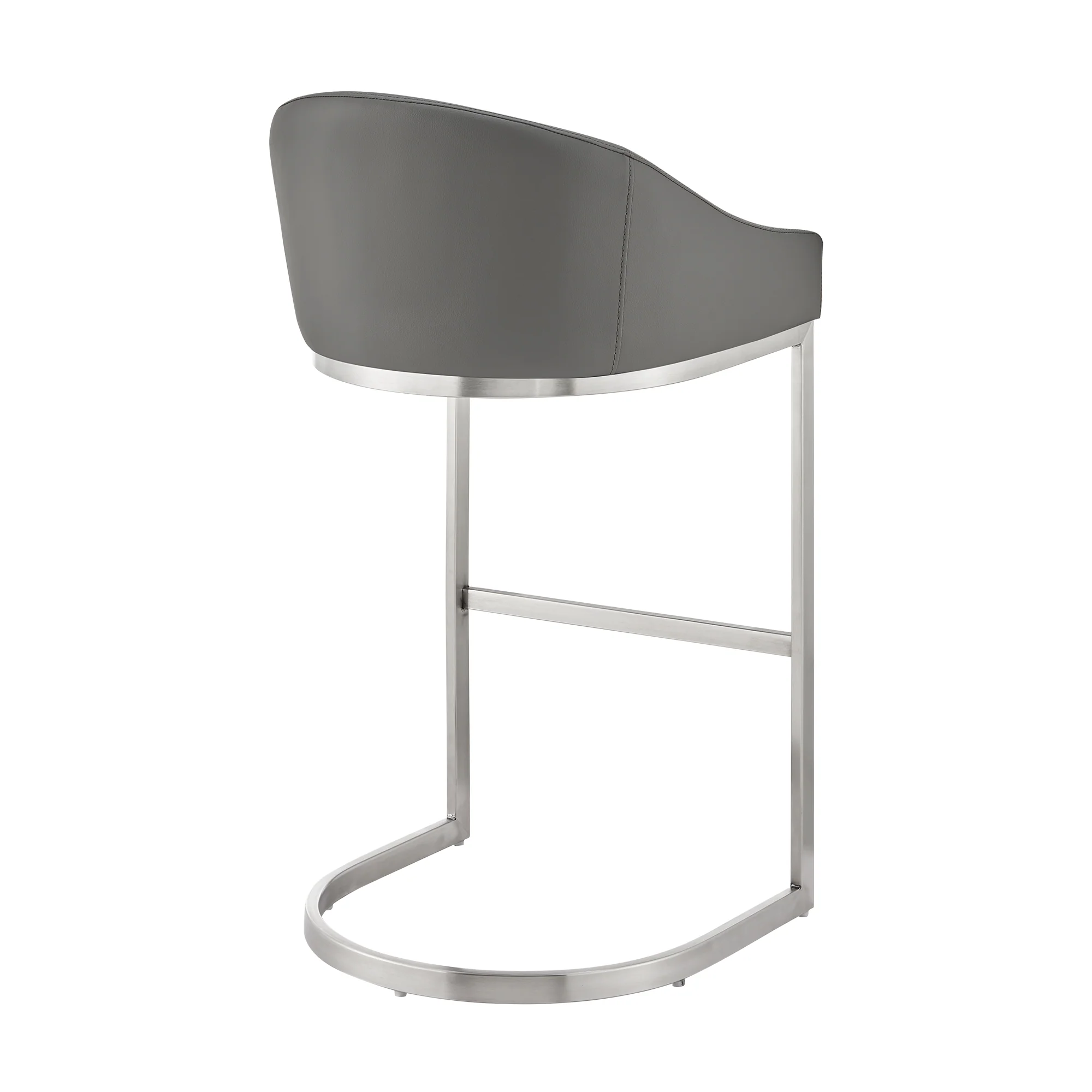 Atherik Bar Stool in Brushed Stainless Steel with White Faux Leather By Armen Living - Image 15
