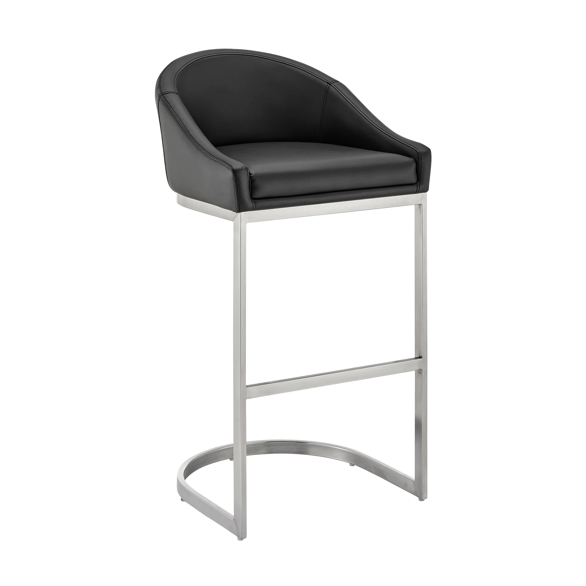 Atherik Bar Stool in Brushed Stainless Steel with White Faux Leather By Armen Living - Image 22