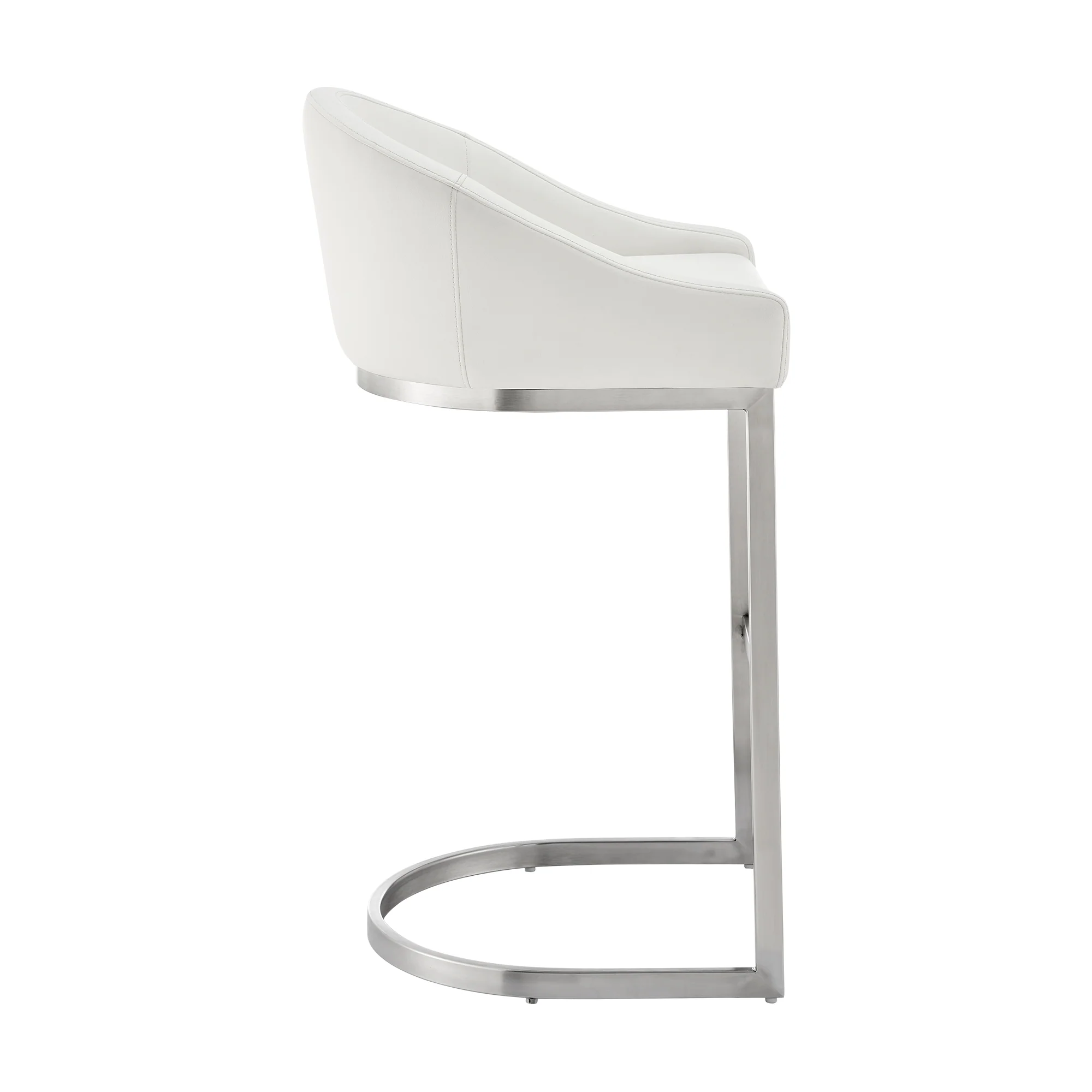 Atherik Bar Stool in Brushed Stainless Steel with White Faux Leather By Armen Living - Image 4