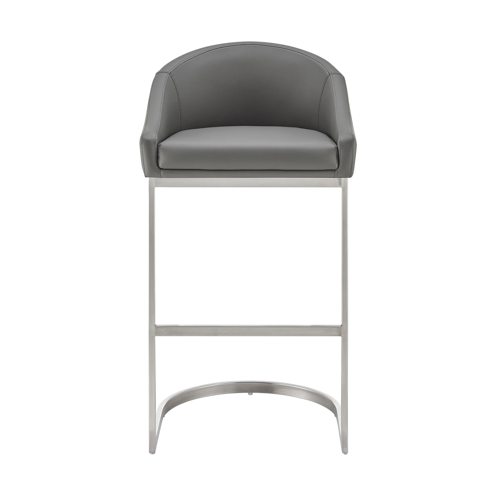 Atherik Counter Stool in Brushed Stainless Steel with White Faux Leather By Armen Living - Image 13