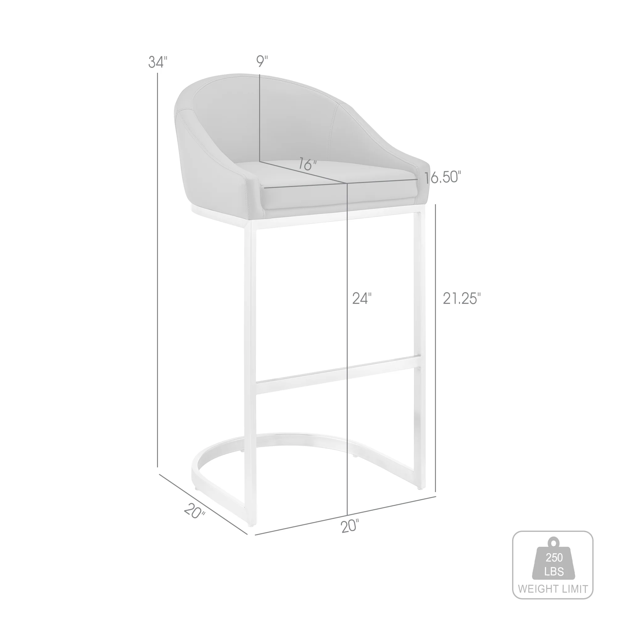 Atherik Counter Stool in Brushed Stainless Steel with White Faux Leather By Armen Living - Image 19