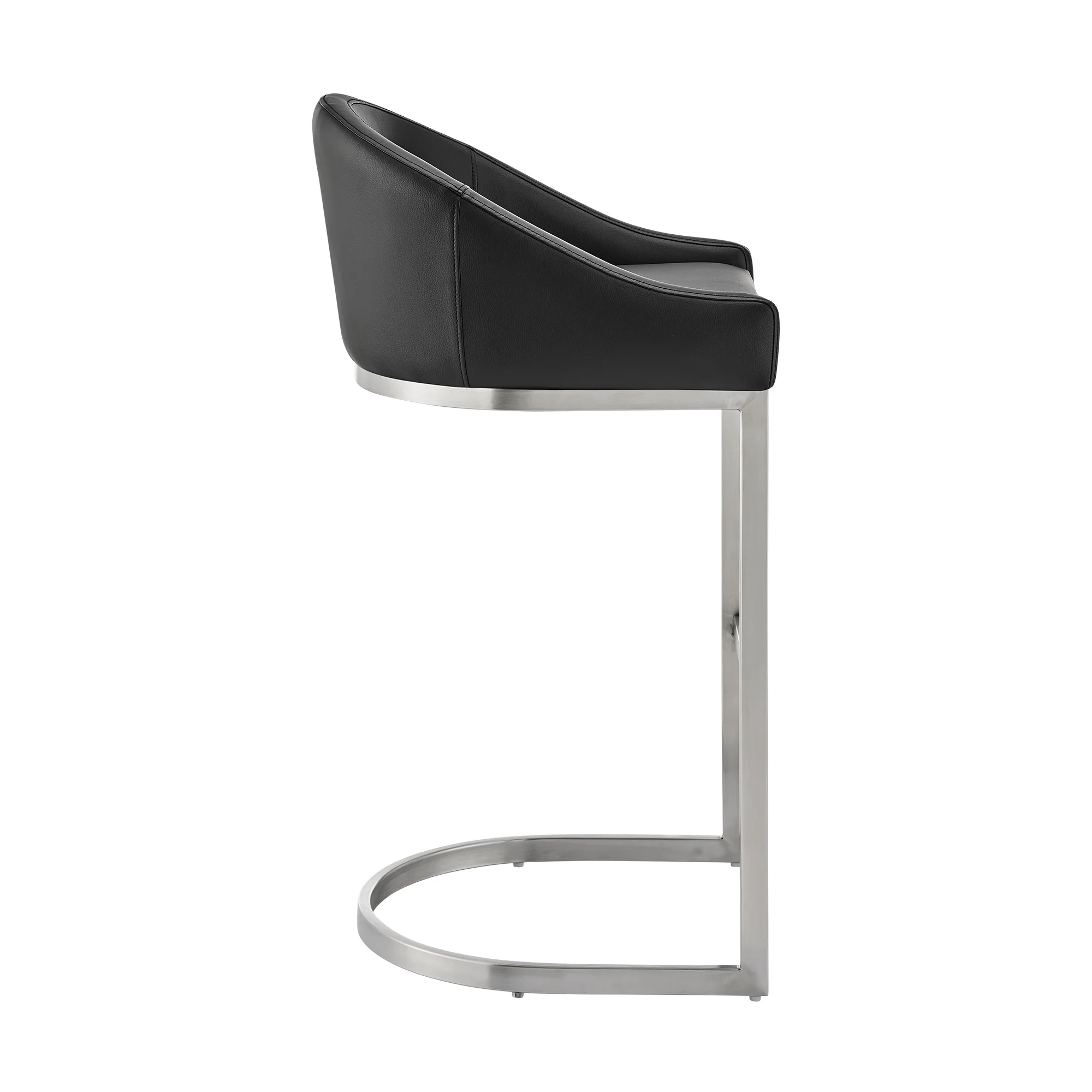 Atherik Counter Stool in Brushed Stainless Steel with White Faux Leather By Armen Living - Image 24