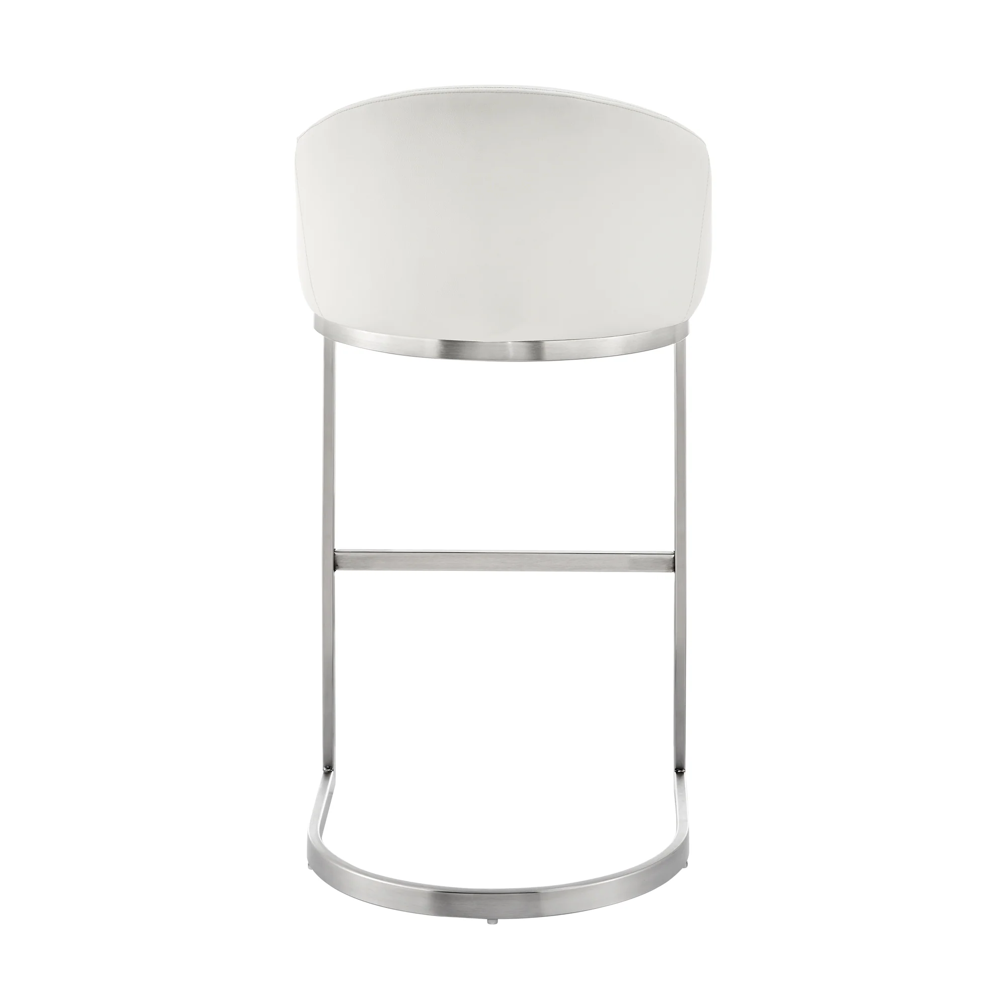 Atherik Counter Stool in Brushed Stainless Steel with White Faux Leather By Armen Living - Image 6