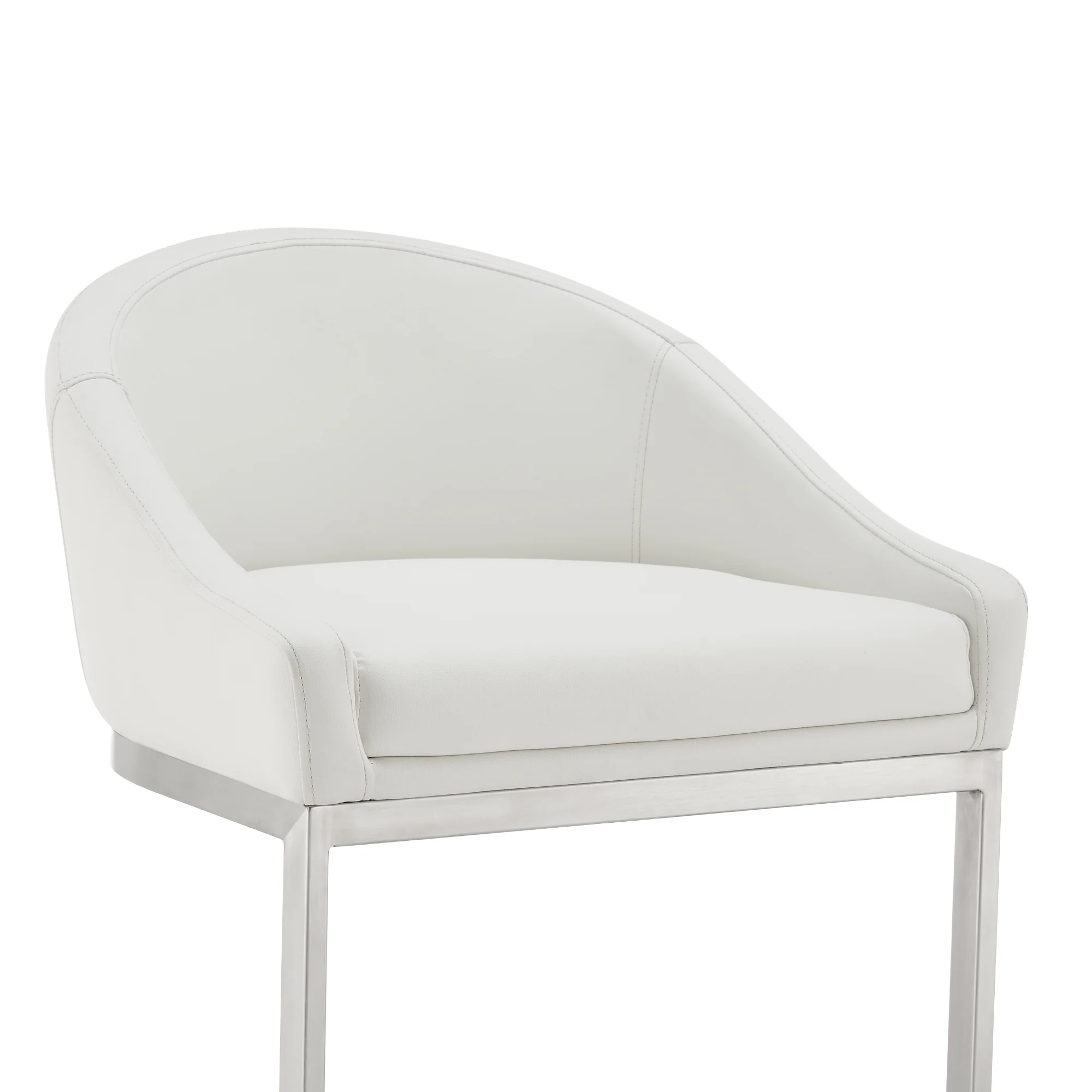 Atherik Counter Stool in Brushed Stainless Steel with White Faux Leather By Armen Living - Image 7
