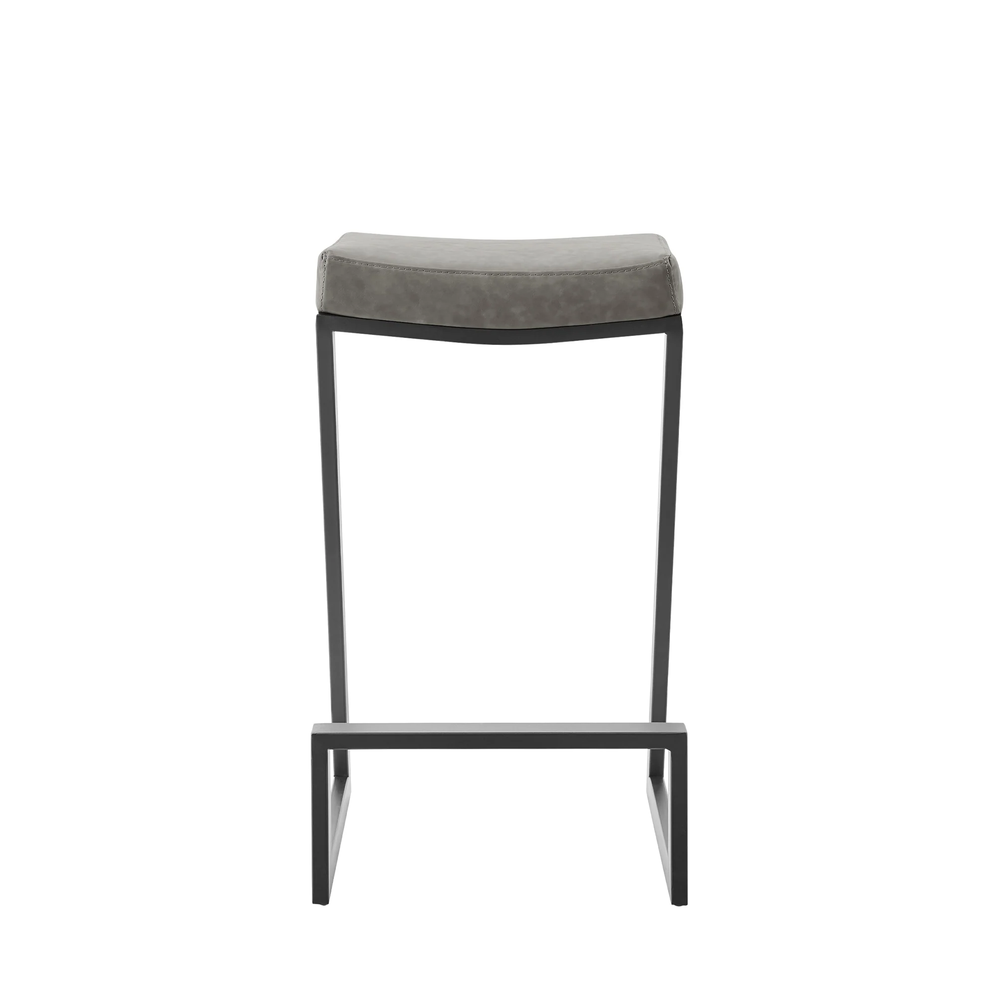 Atlantis 30" Backless Bar Stool with Matte Black Iron and Vintage Gray Faux Leather By Armen Living - Image 3