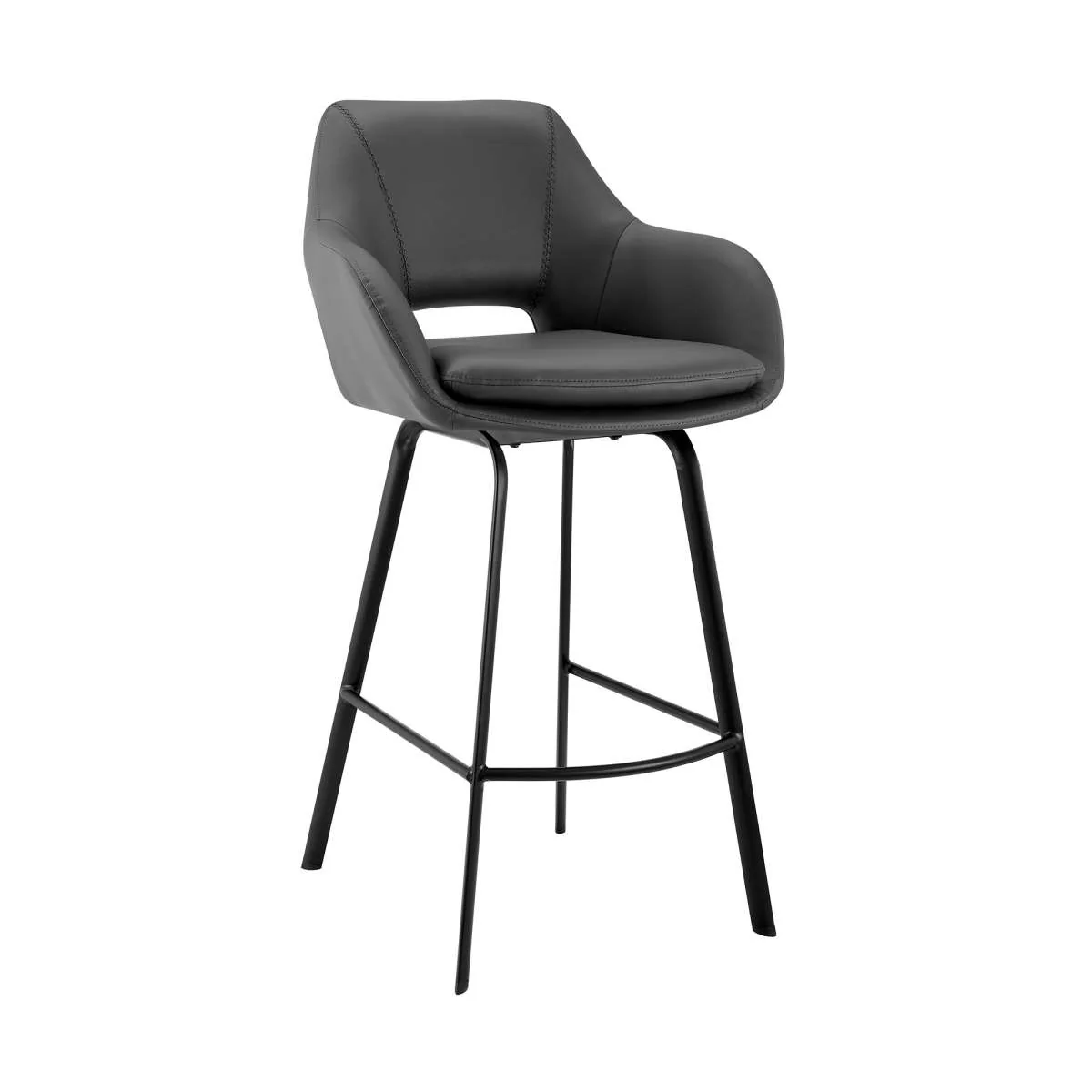 Aura Gray Faux Leather and Black Metal Swivel 30" Bar Stool By Armen Living