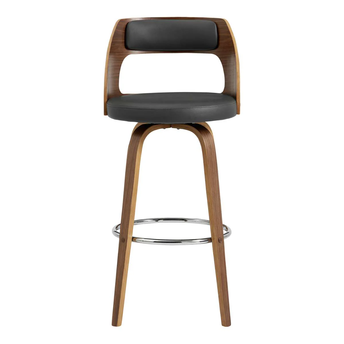 Axel 26" Swivel Counter Stool in Gray Faux Leather and Walnut Wood By Armen Living - Image 2
