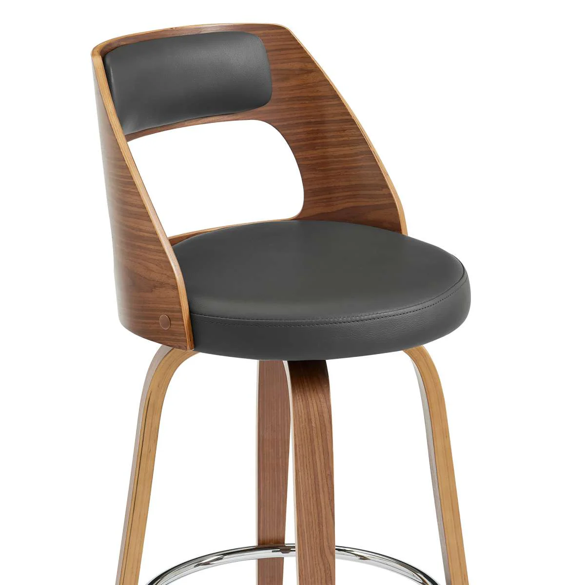 Axel 26" Swivel Counter Stool in Gray Faux Leather and Walnut Wood By Armen Living - Image 5