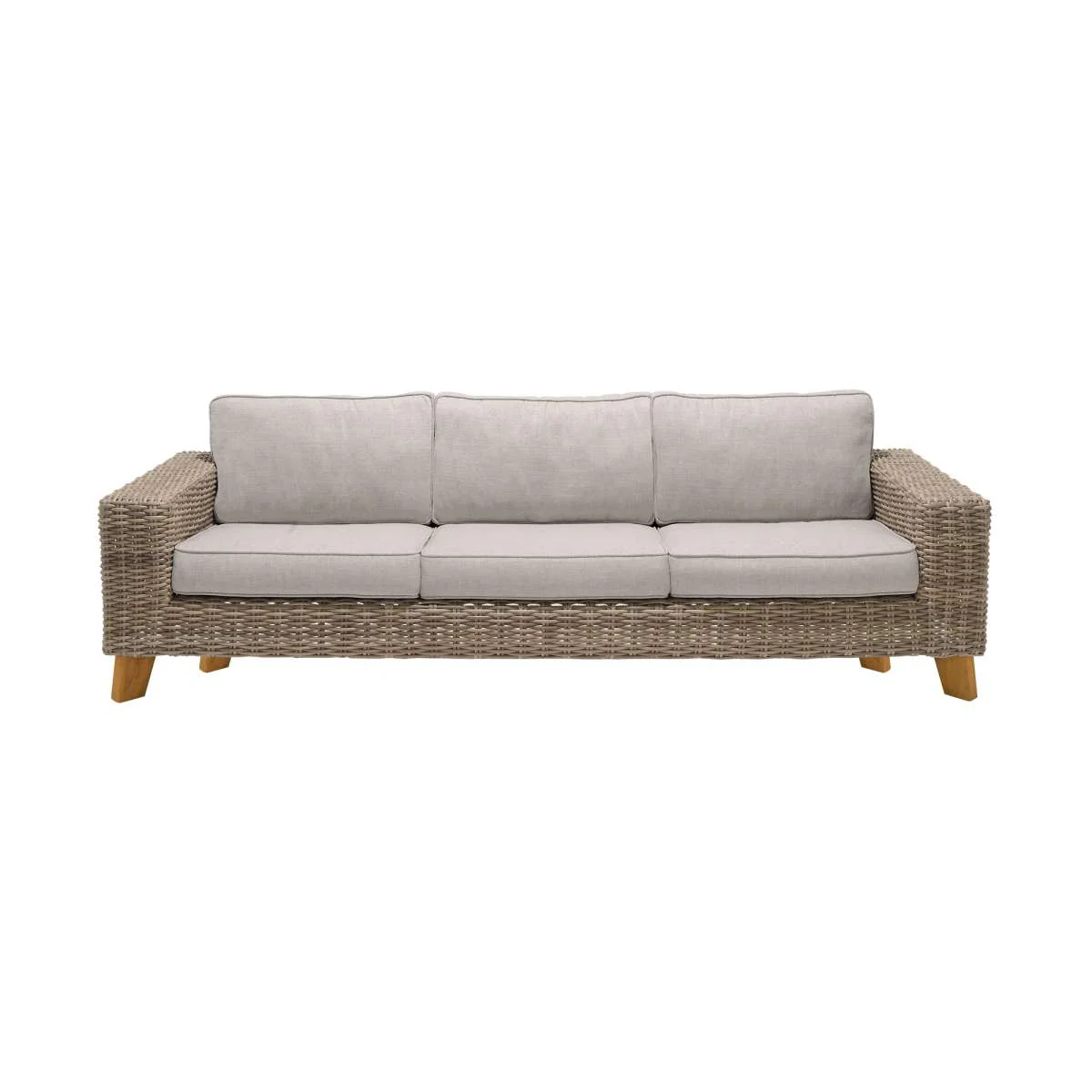 Bahamas Outdoor Wicker & Teak Wood Sofa with Beige Olefin By Armen Living - Image 4