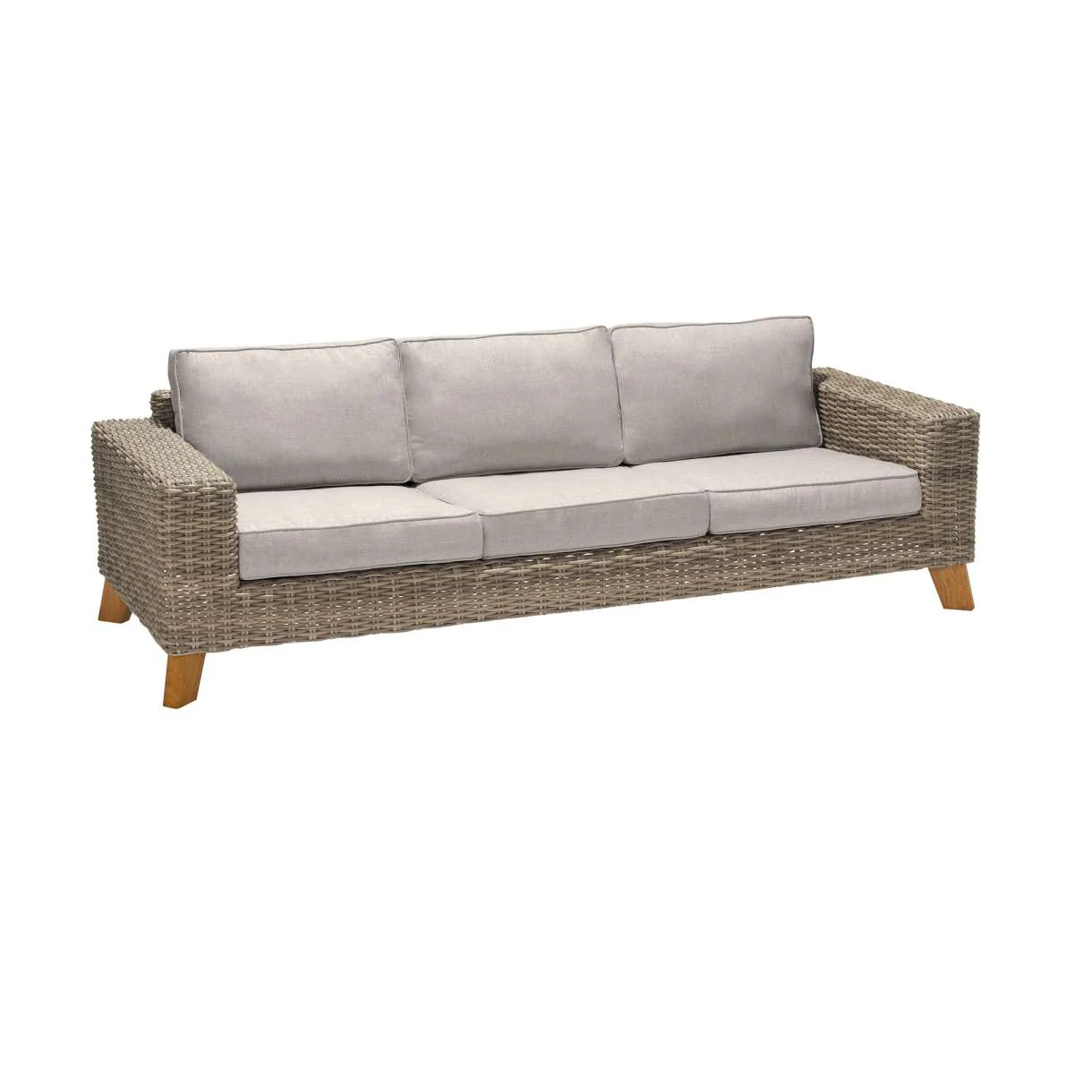 Bahamas Outdoor Wicker & Teak Wood Sofa with Beige Olefin By Armen Living - Image 5
