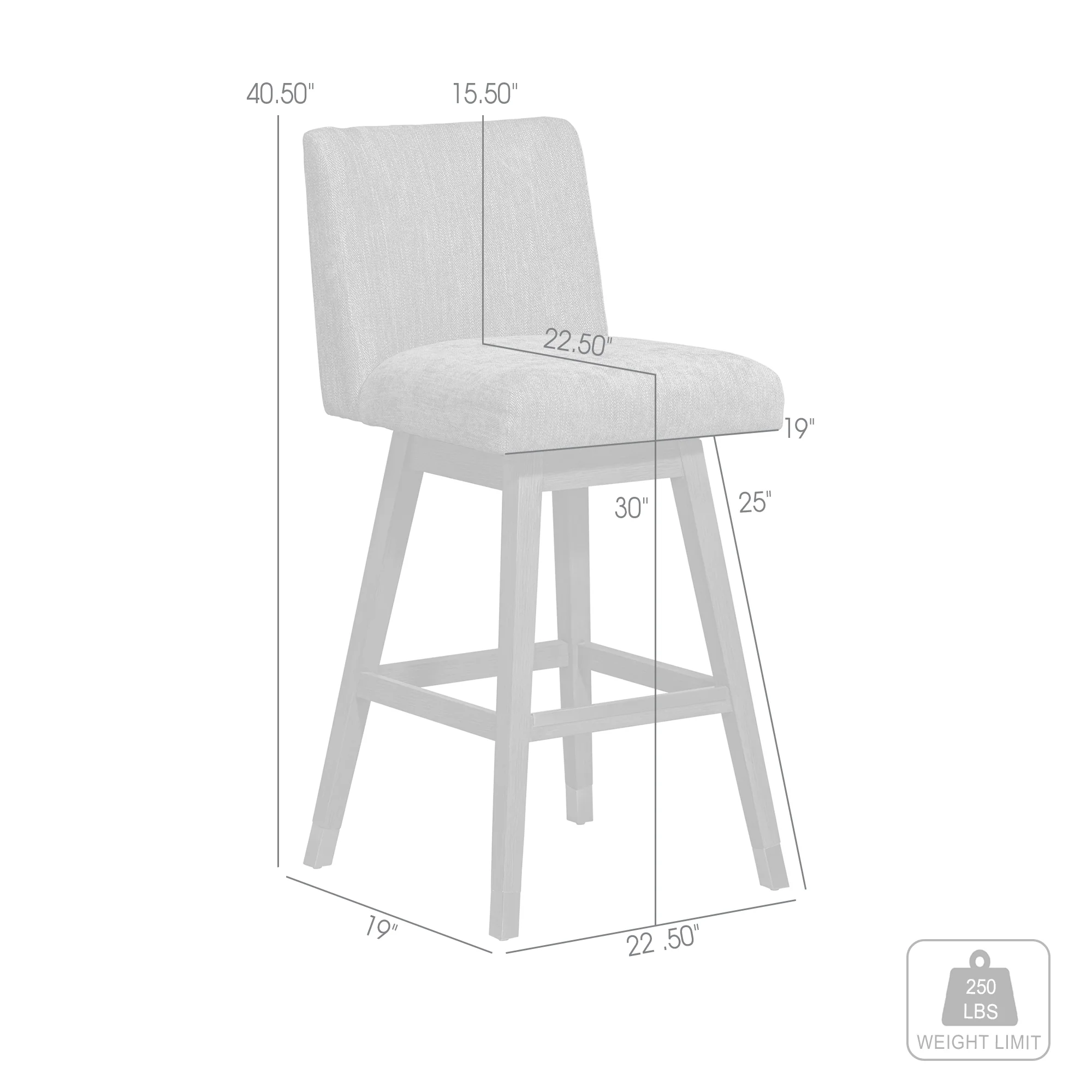 Basila Swivel Bar Stool in Grey Oak Wood Finish with Grey Fabric By Armen Living - Image 9
