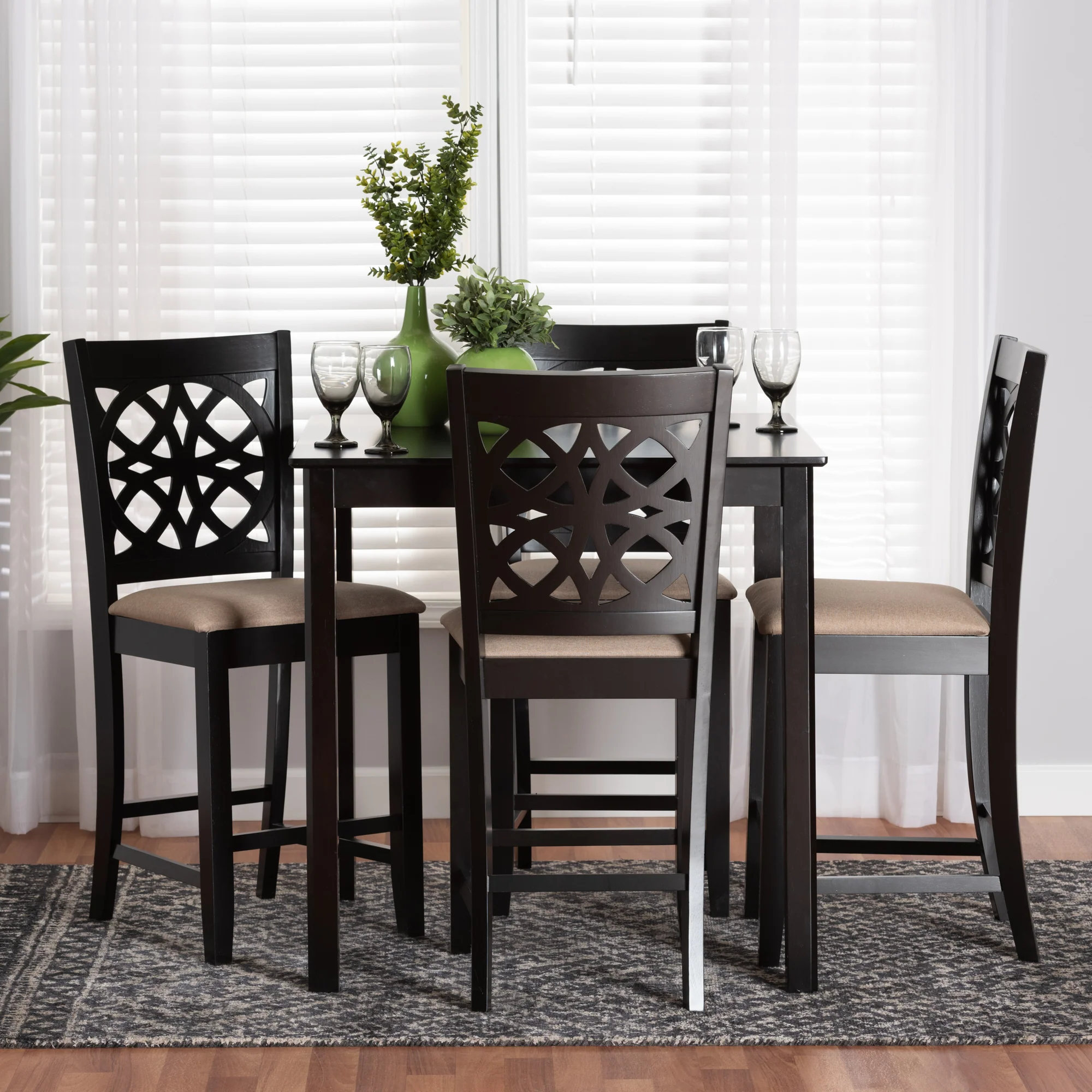 Baxton Studio Abigail Modern Beige Fabric and Dark Brown Finished Wood 5-Piece Pub Set