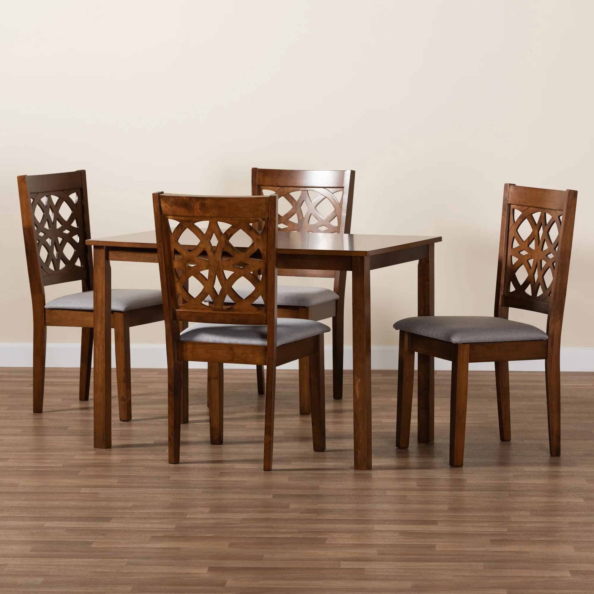 Baxton Studio Abigail Modern Grey Fabric and Walnut Brown Finished Wood 5-Piece Dining Set - Image 2