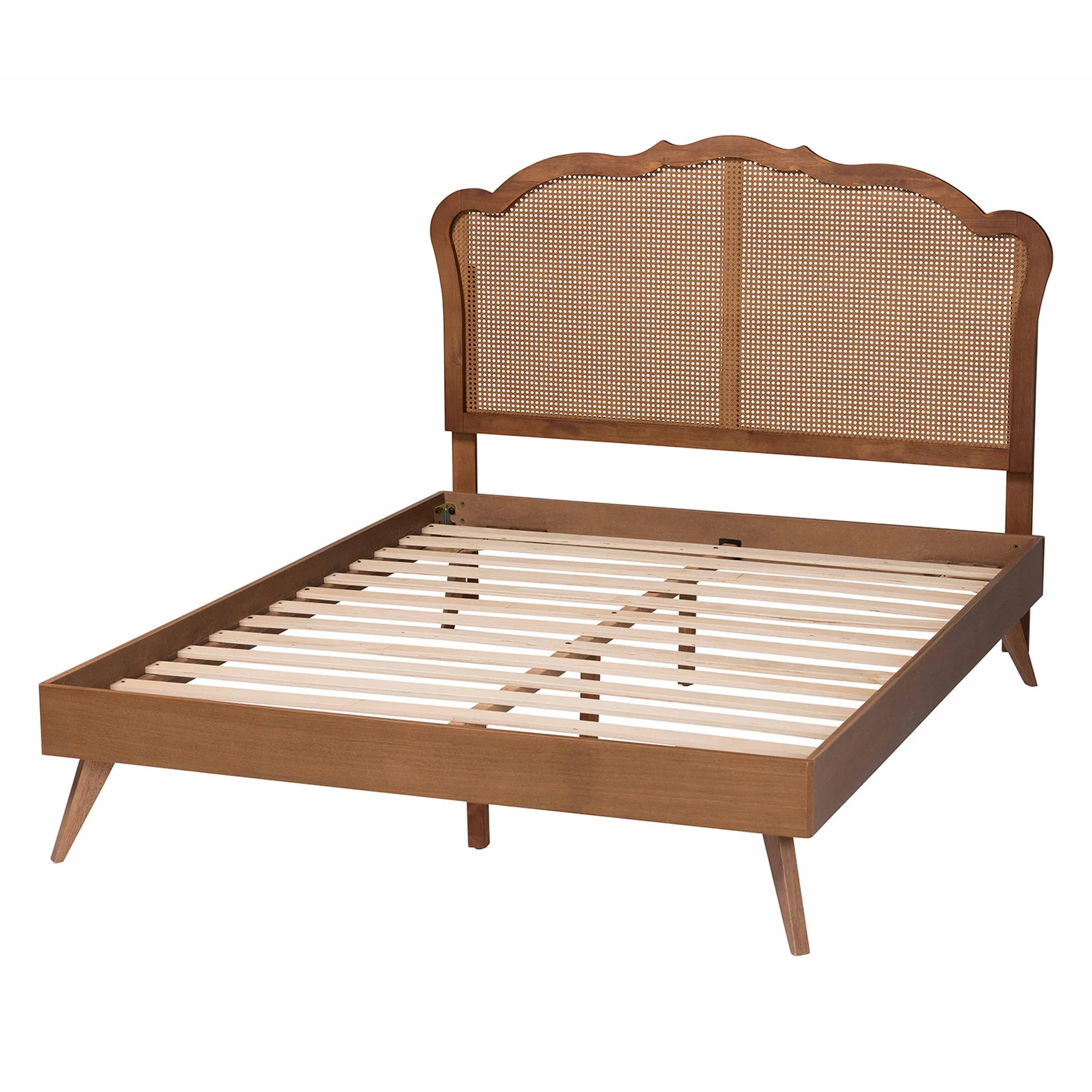 Baxton Studio Aithan Mid-Century Walnut Brown Wood and Rattan King Size Platform Bed - Image 8