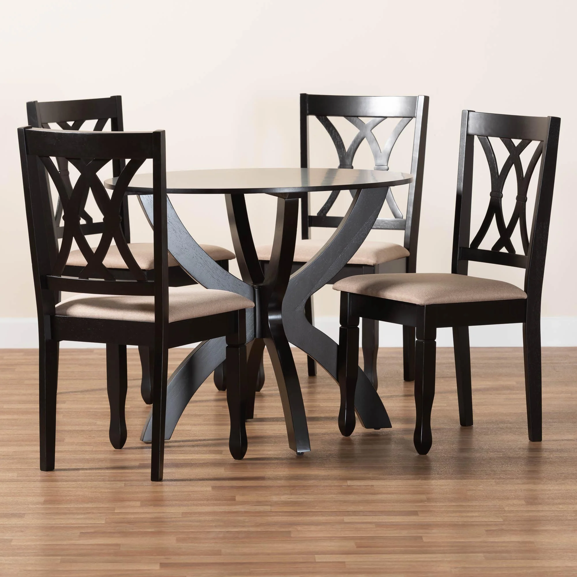 Baxton Studio April Modern Sand Fabric and Dark Brown Finished Wood 5-Piece Dining Set - Image 9