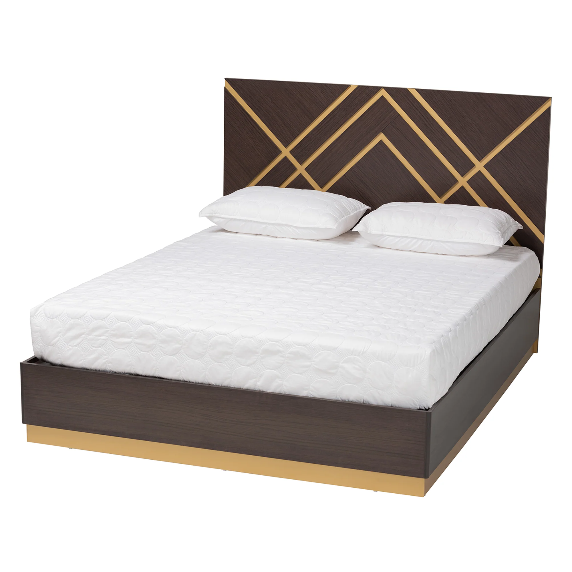 Baxton Studio Arcelia Contemporary Glam and Luxe Two-Tone Dark Brown and Gold Finished Wood Queen Size 3-Piece Bedroom Set - Image 4