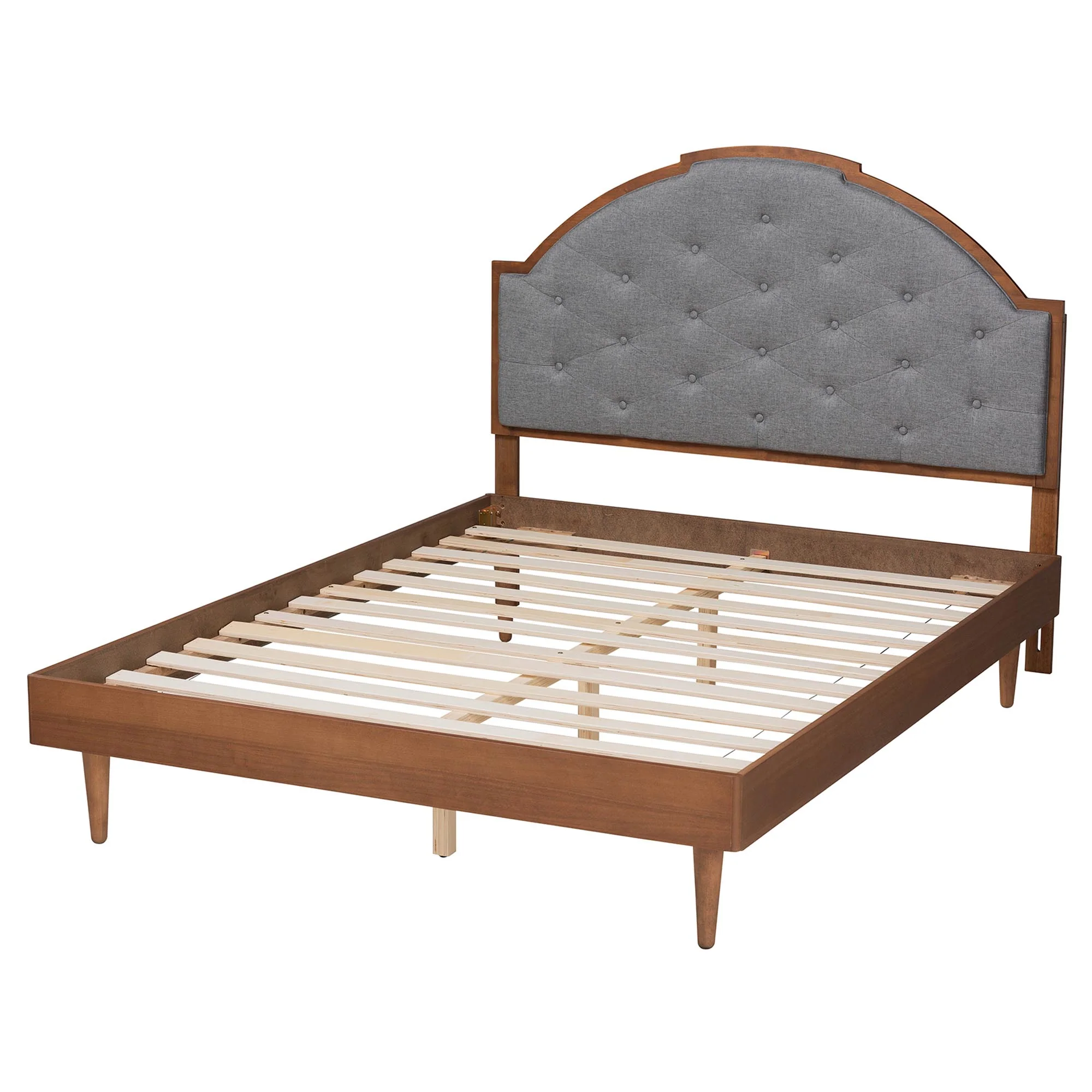 Baxton Studio Ardelle Mid-Century Modern Grey Fabric and Walnut Brown Wood King Size Platform Bed - Image 8
