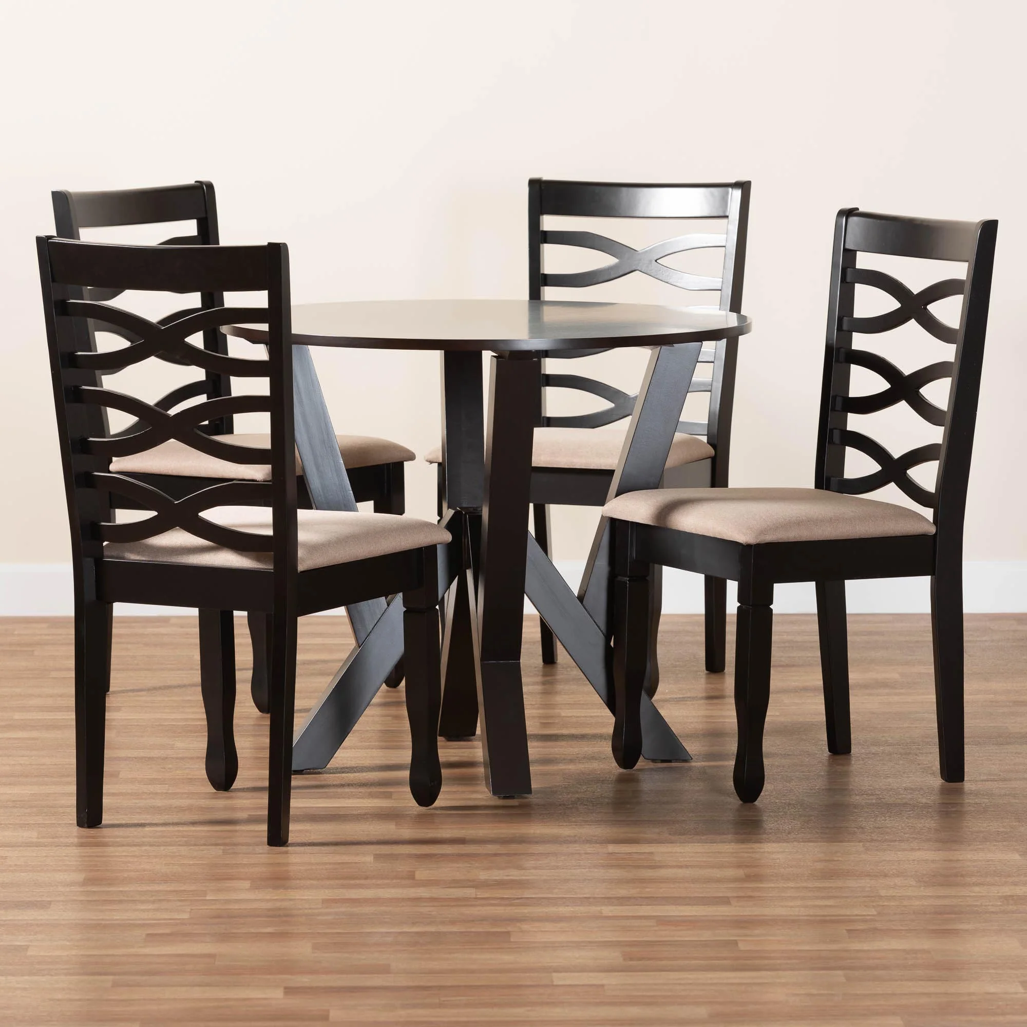 Baxton Studio Ariane Modern Sand Fabric and Dark Brown Finished Wood 5-Piece Dining Set - Image 2