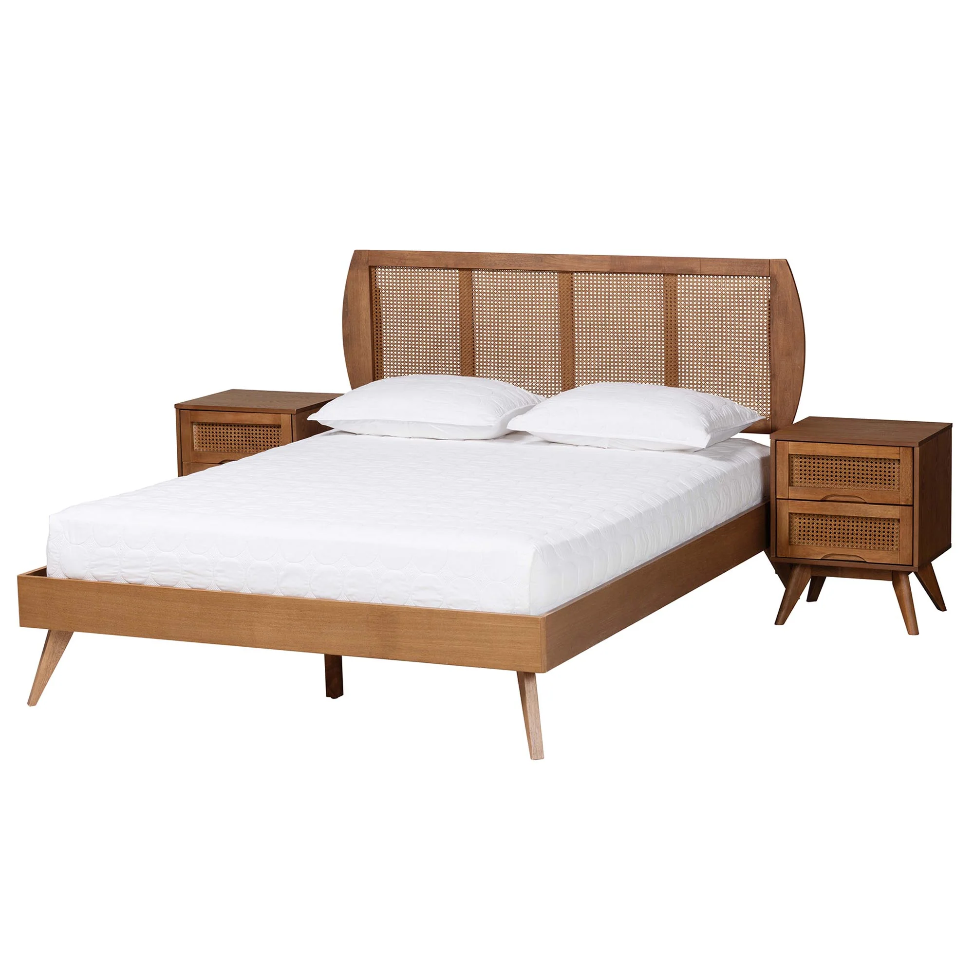 Baxton Studio Asami Mid-Century Modern Walnut Brown Finished Wood and Woven Rattan Full Size 3-Piece Bedroom Set - Image 5