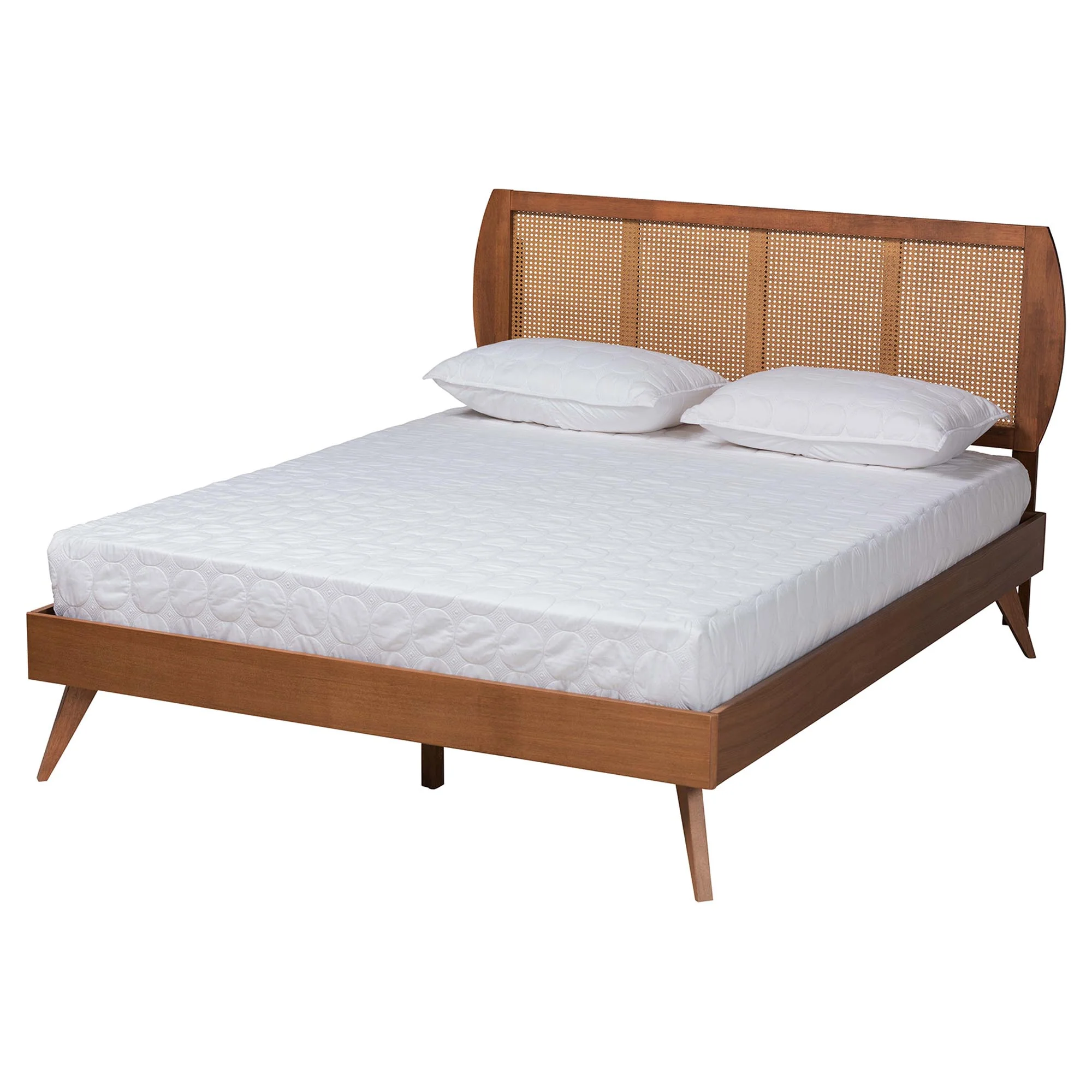 Baxton Studio Asami Mid-Century Modern Walnut Brown Finished Wood and Woven Rattan Full Size 5-Piece Bedroom Set - Image 8