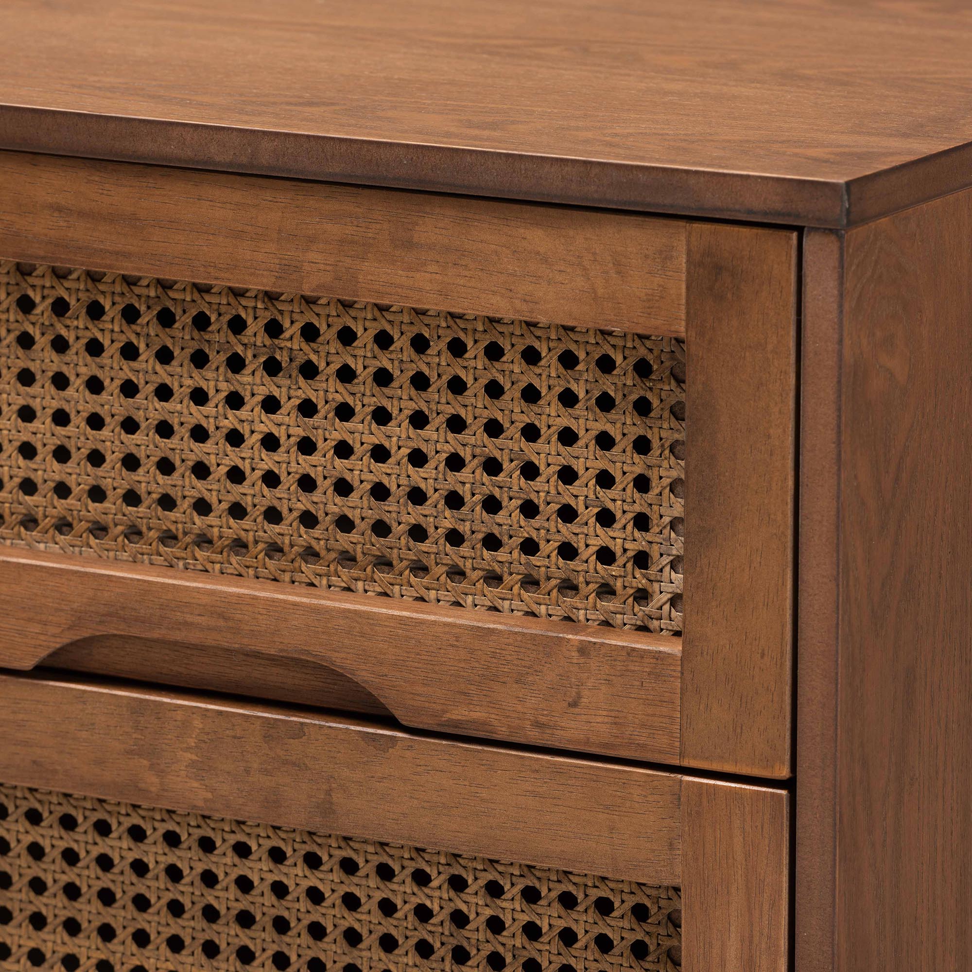 Baxton Studio Asami Mid-Century Modern Walnut Brown Finished Wood and Woven Rattan Queen Size 3-Piece Bedroom Set - Image 9