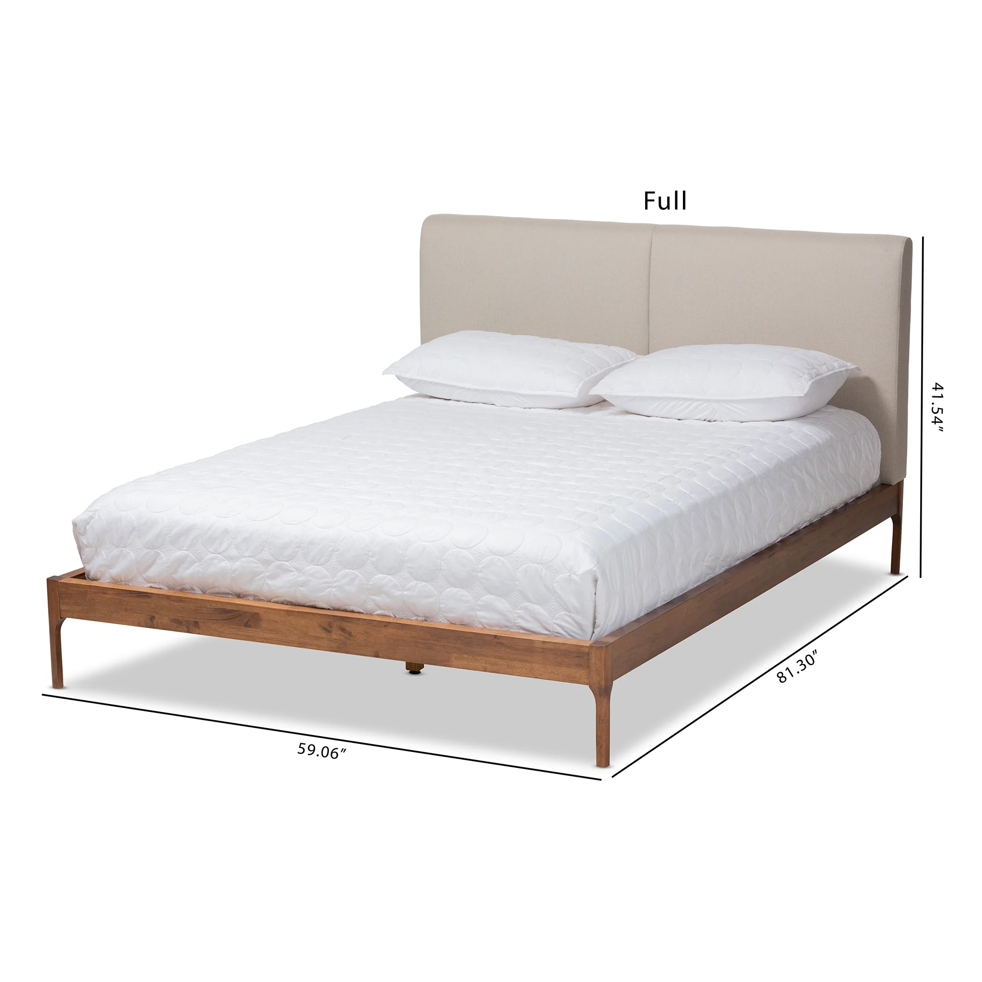 Baxton Studio Aveneil Mid-Century Modern Beige Fabric Upholstered Walnut Finished Full Size Platform Bed - Image 10