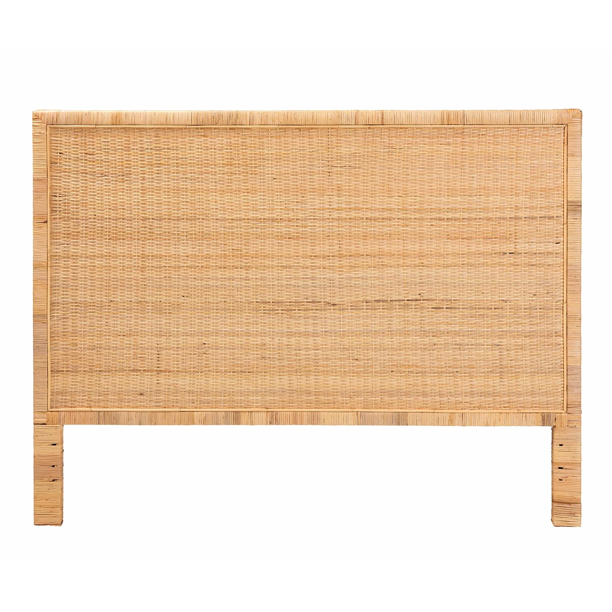 Baxton Studio bali & pari Adelyn Modern Bohemian Natural Brown Rattan and Mahogany Wood King Size Headboard - Image 3
