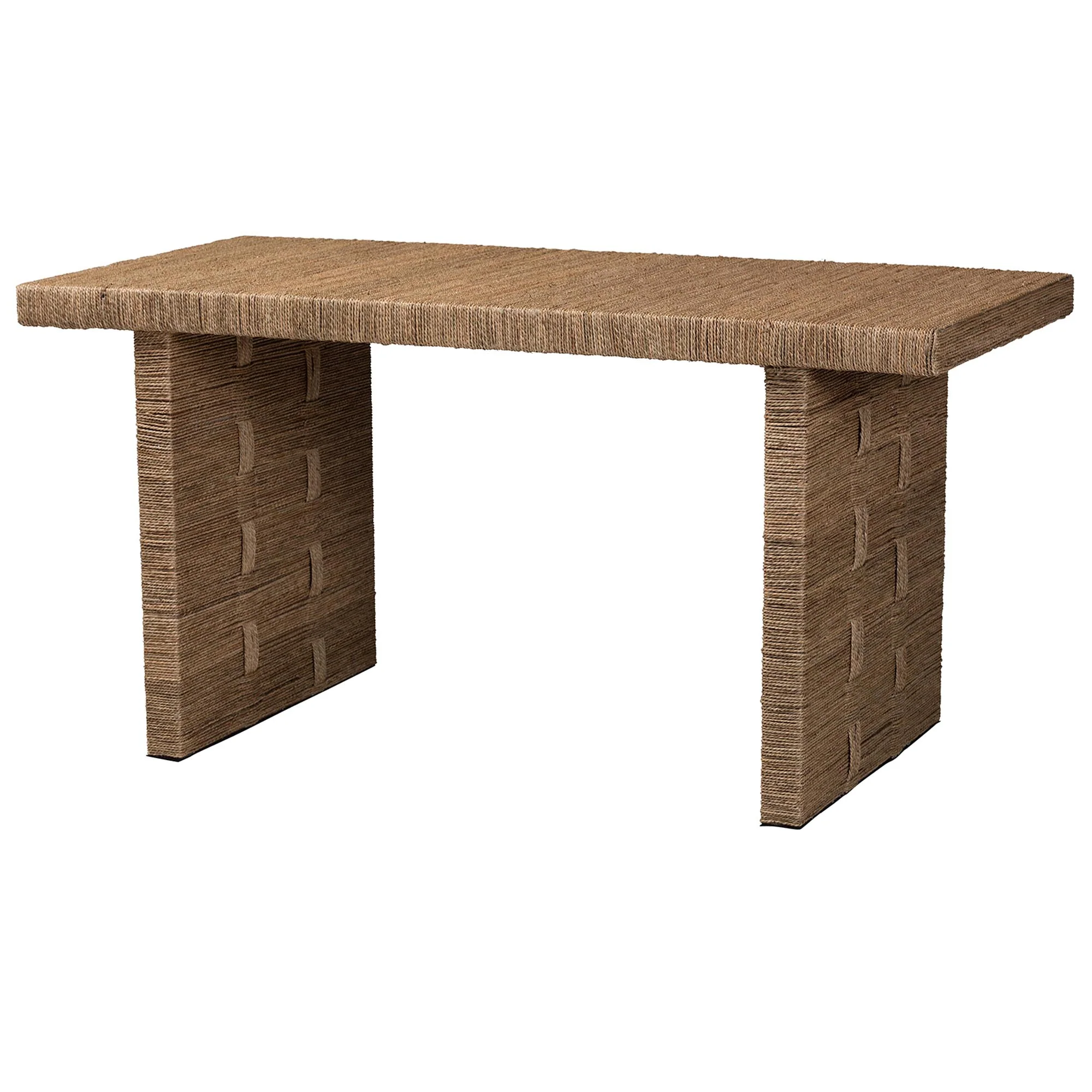 Baxton Studio bali & pari Daijiro Modern Bohemian Natural Brown Seagrass and Wood Dining Table - Image 2