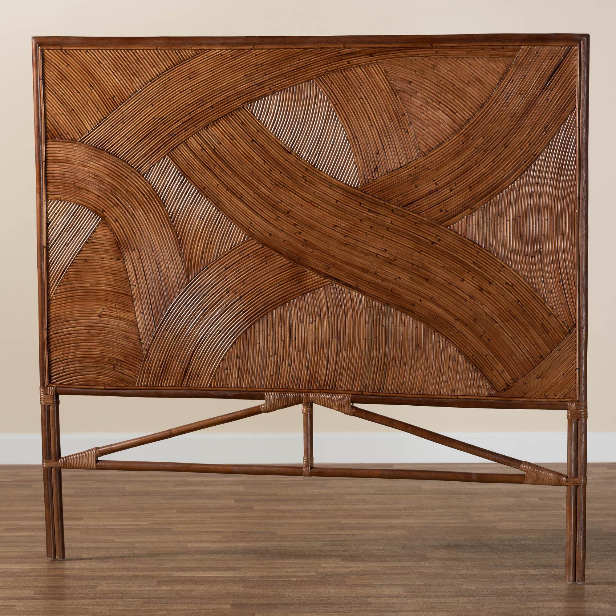 Baxton Studio bali & pari Elettra Bohemian Dark Brown Rattan Queen Size Standalone Headboard - Image 7