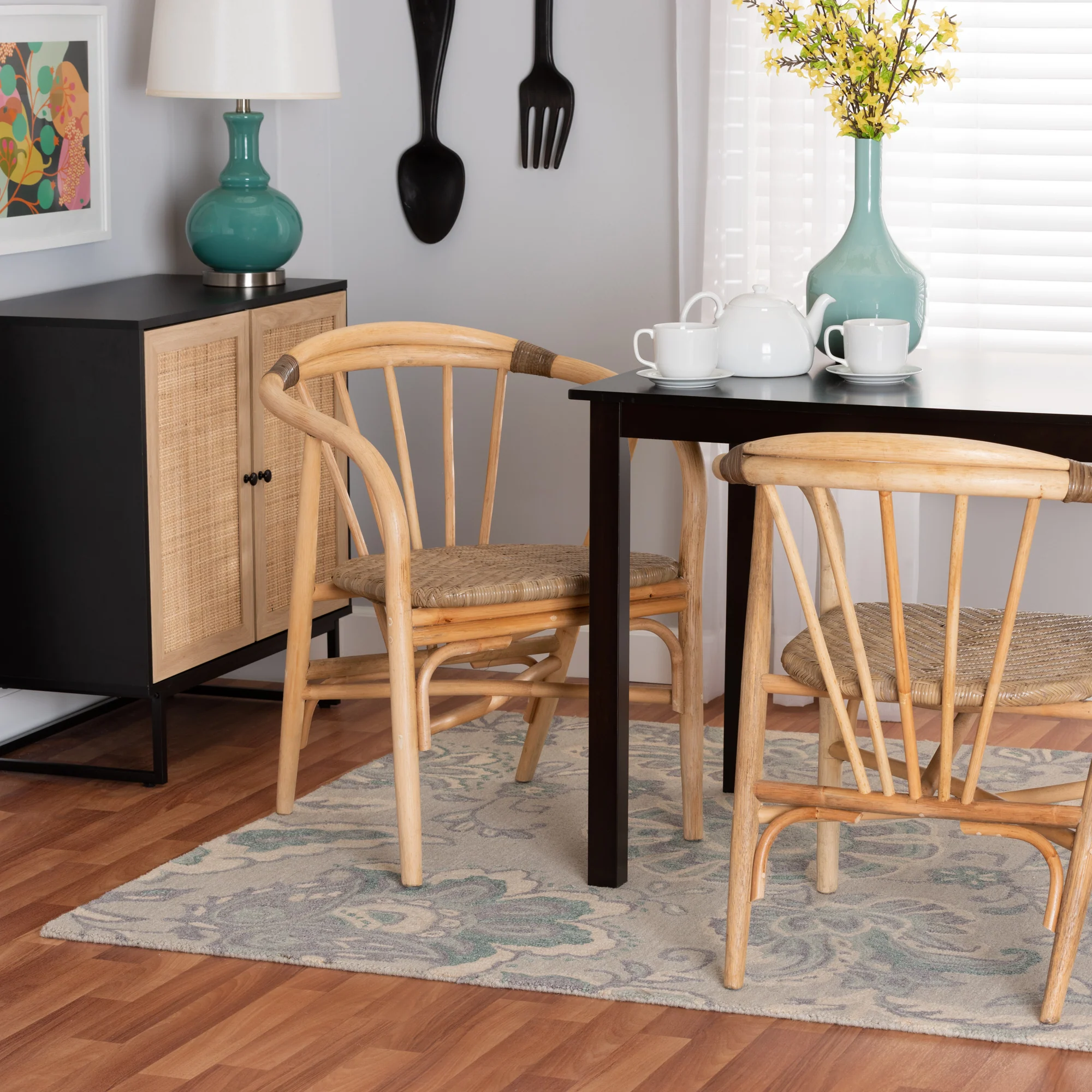 Baxton Studio bali & pari Kyoto Modern Bohemian Natural Brown Rattan Dining Chair