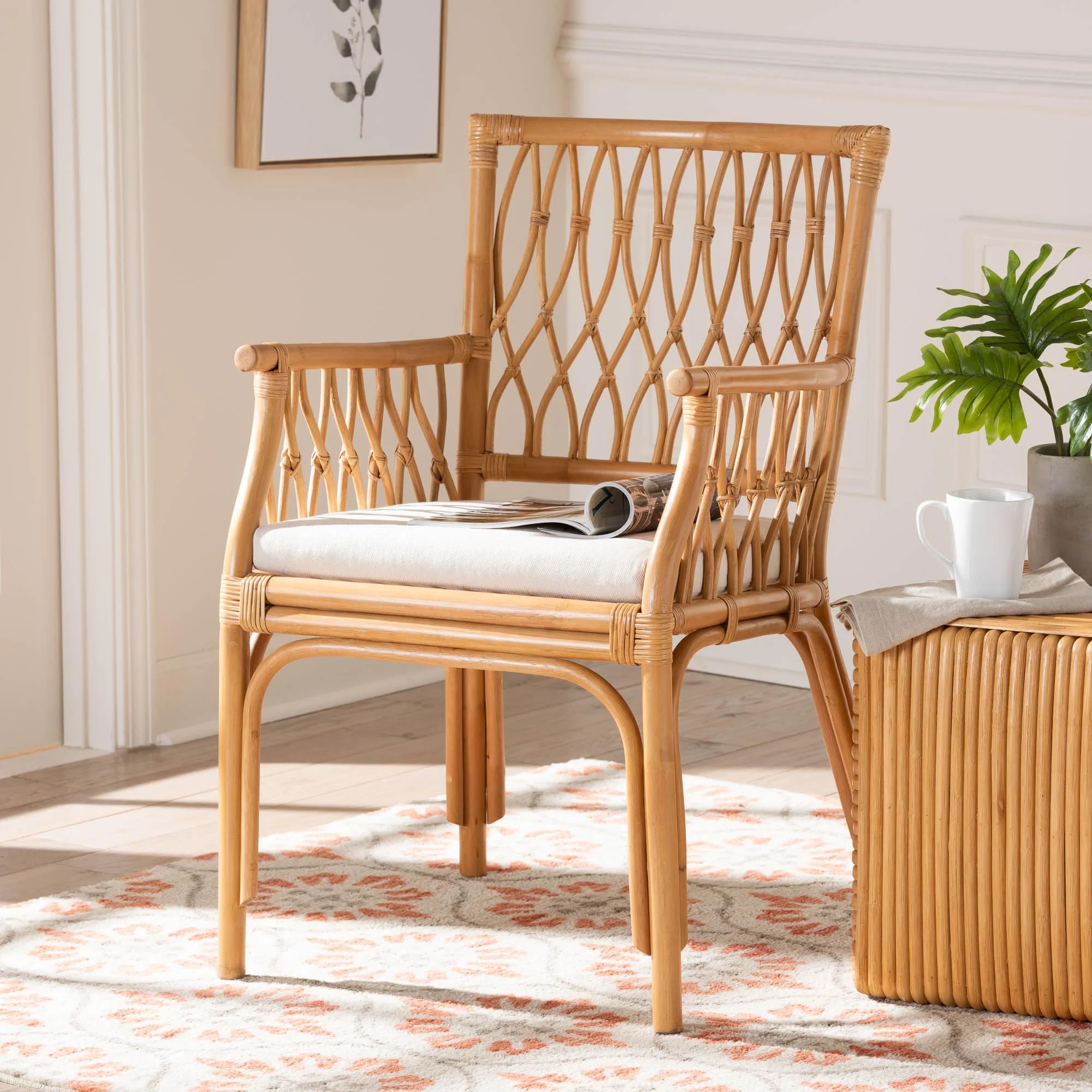Baxton Studio bali & pari Maisa Bohemian Light Honey Rattan Arm Chair