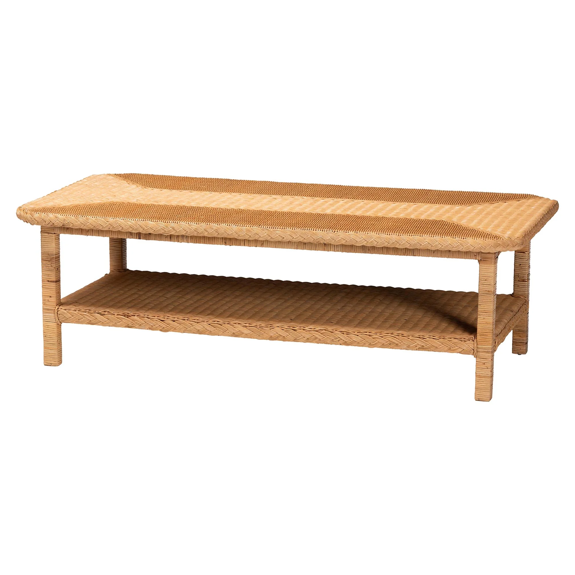Baxton Studio bali & pari Minahasa Bohemian Light Honey Braided Rattan Coffee Table - Image 3