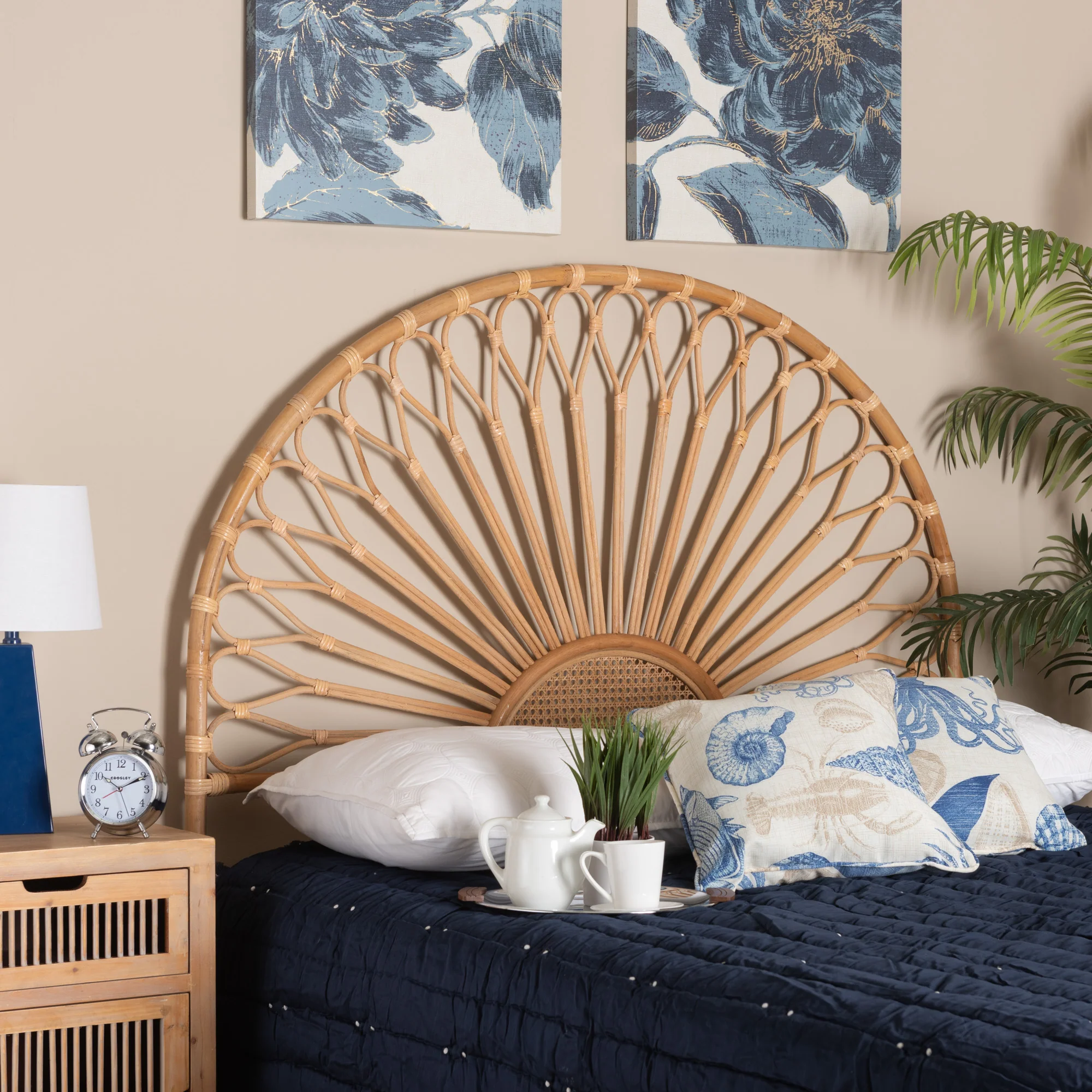 Baxton Studio bali & pari Perenna Modern Bohemian Natural Rattan Queen Size Standalone Headboard