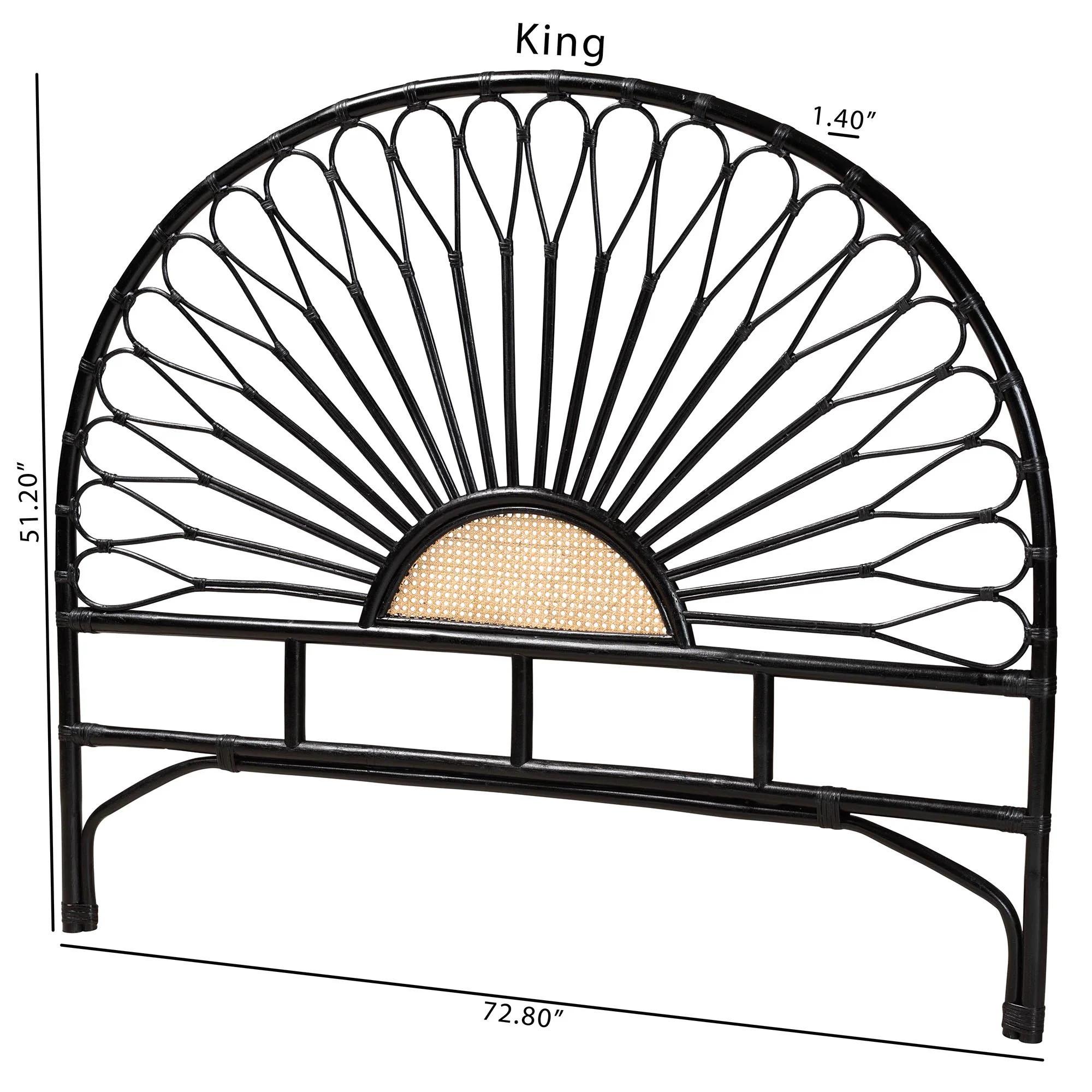 Baxton Studio bali & pari Perenna Modern Bohemian Two-Tone Black and Natural Brown Rattan Queen Size Standalone Headboard - Image 8