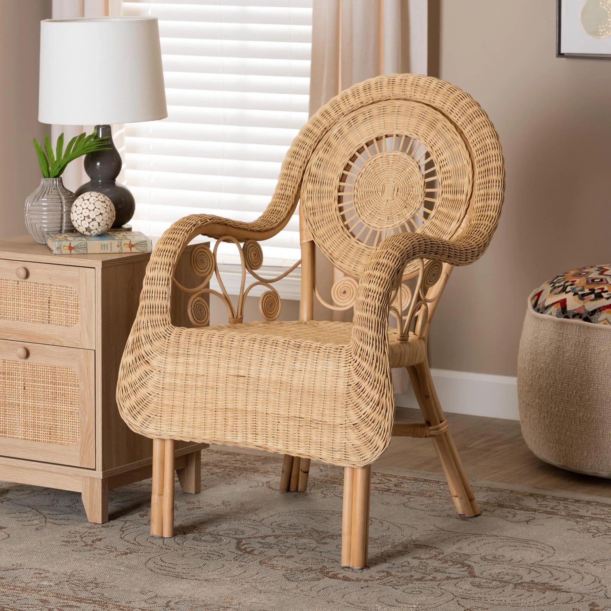 Baxton Studio bali & pari Putri Modern Bohemian Natural Rattan Arm Chair