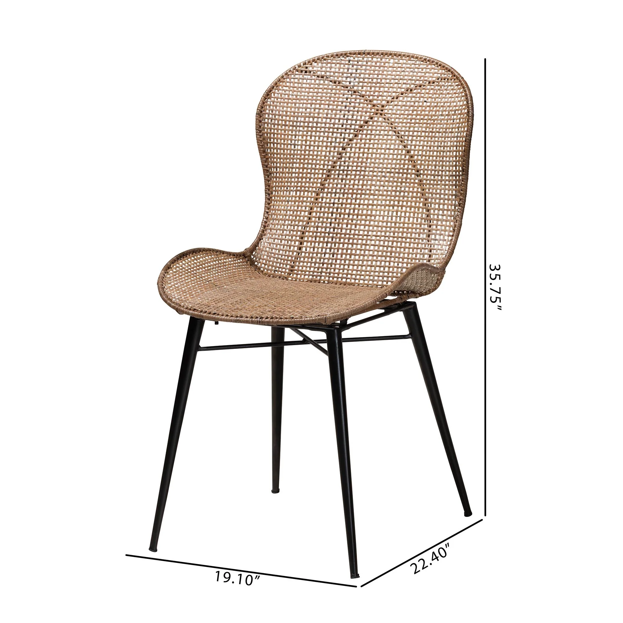Baxton Studio bali & pari Sabelle Japandi Greywashed Rattan and Black Metal 2-Piece Dining Chair Set - Image 8